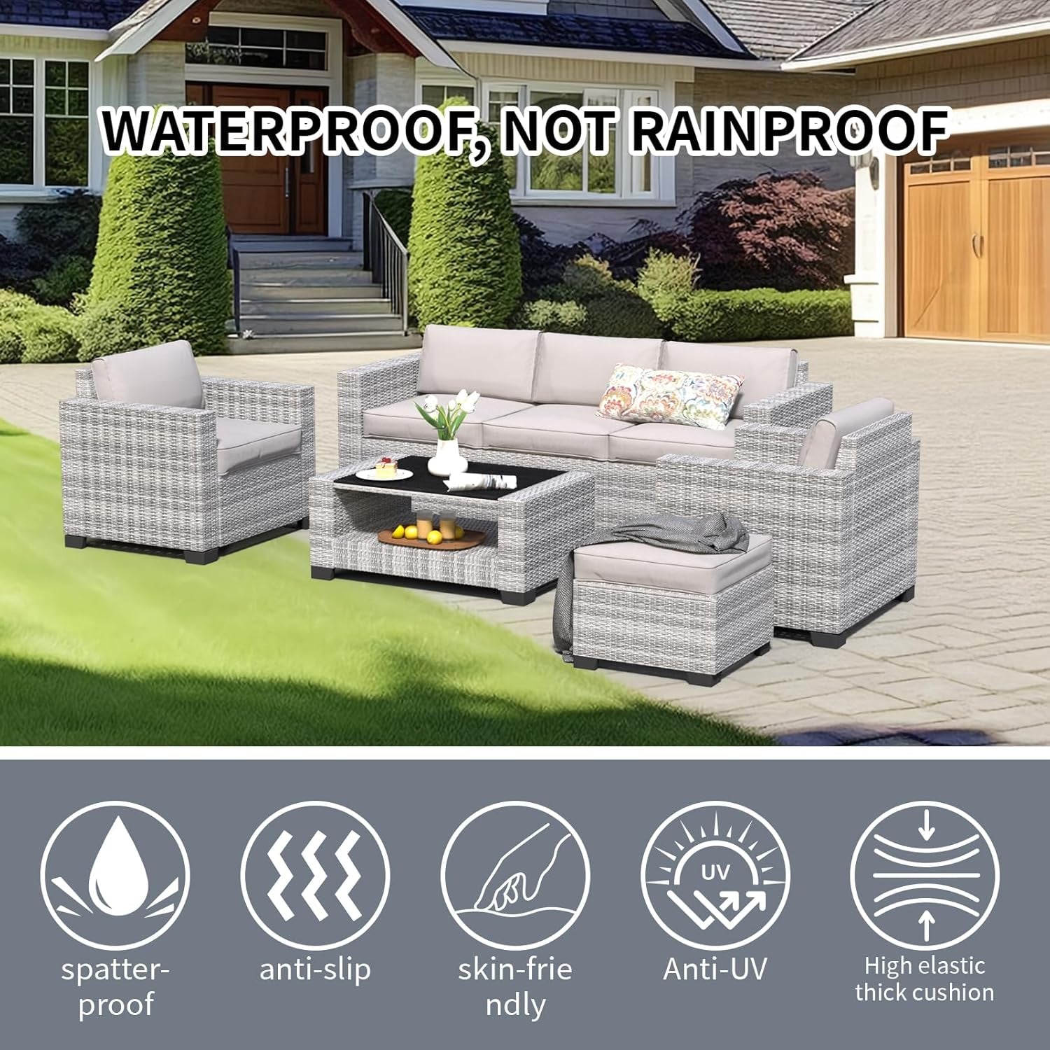 Durable Wicker Outdoor Sectional Sofa Set with Cushions