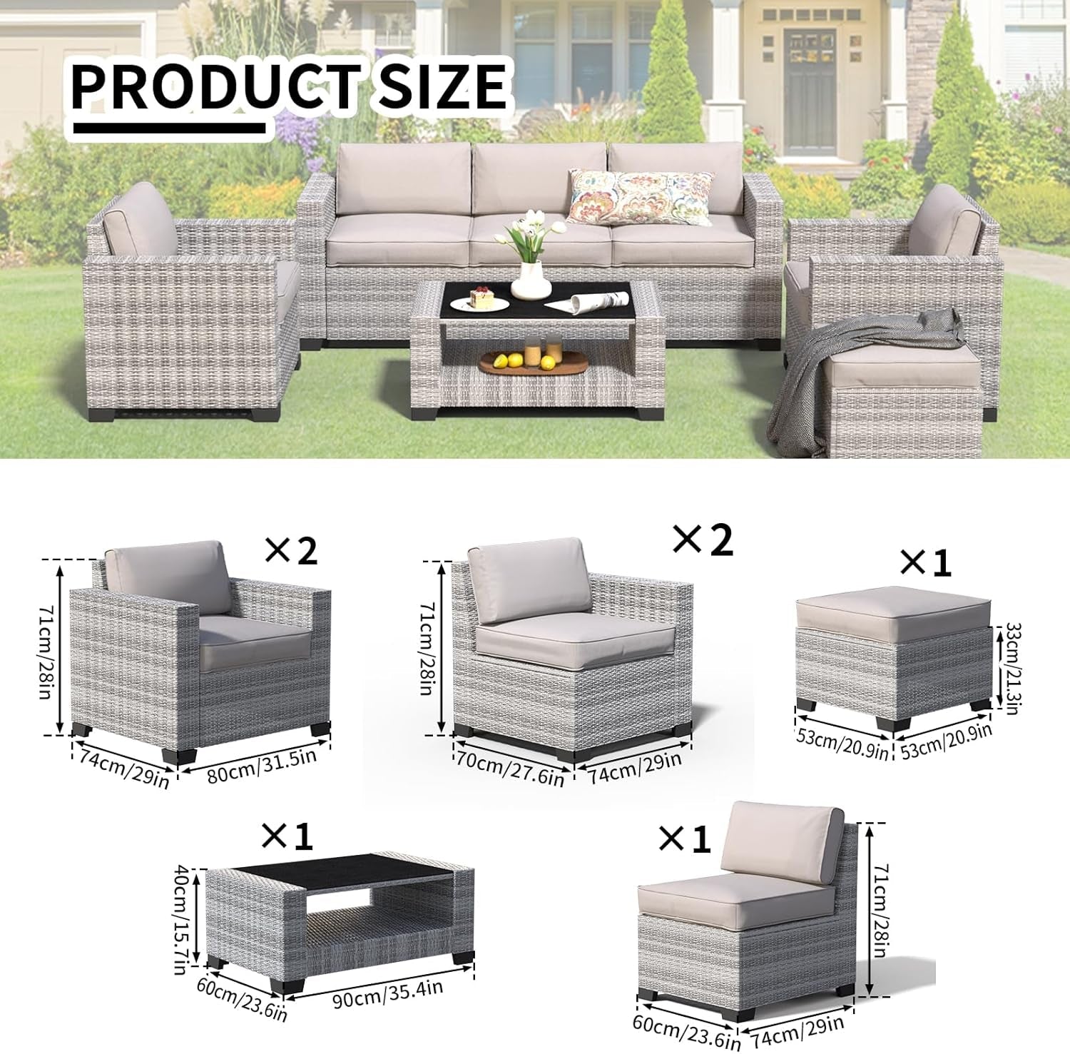 Durable Wicker Outdoor Sectional Sofa Set with Cushions