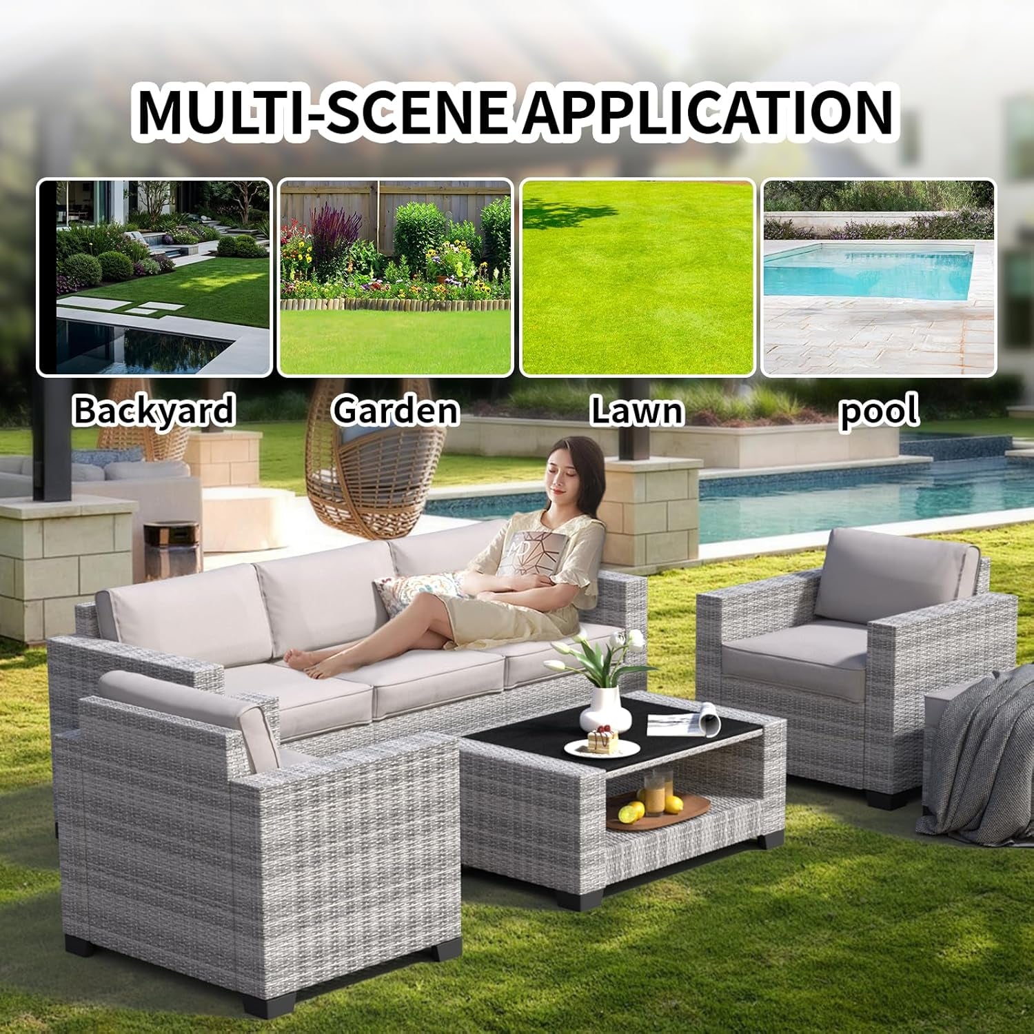 Durable Wicker Outdoor Sectional Sofa Set with Cushions