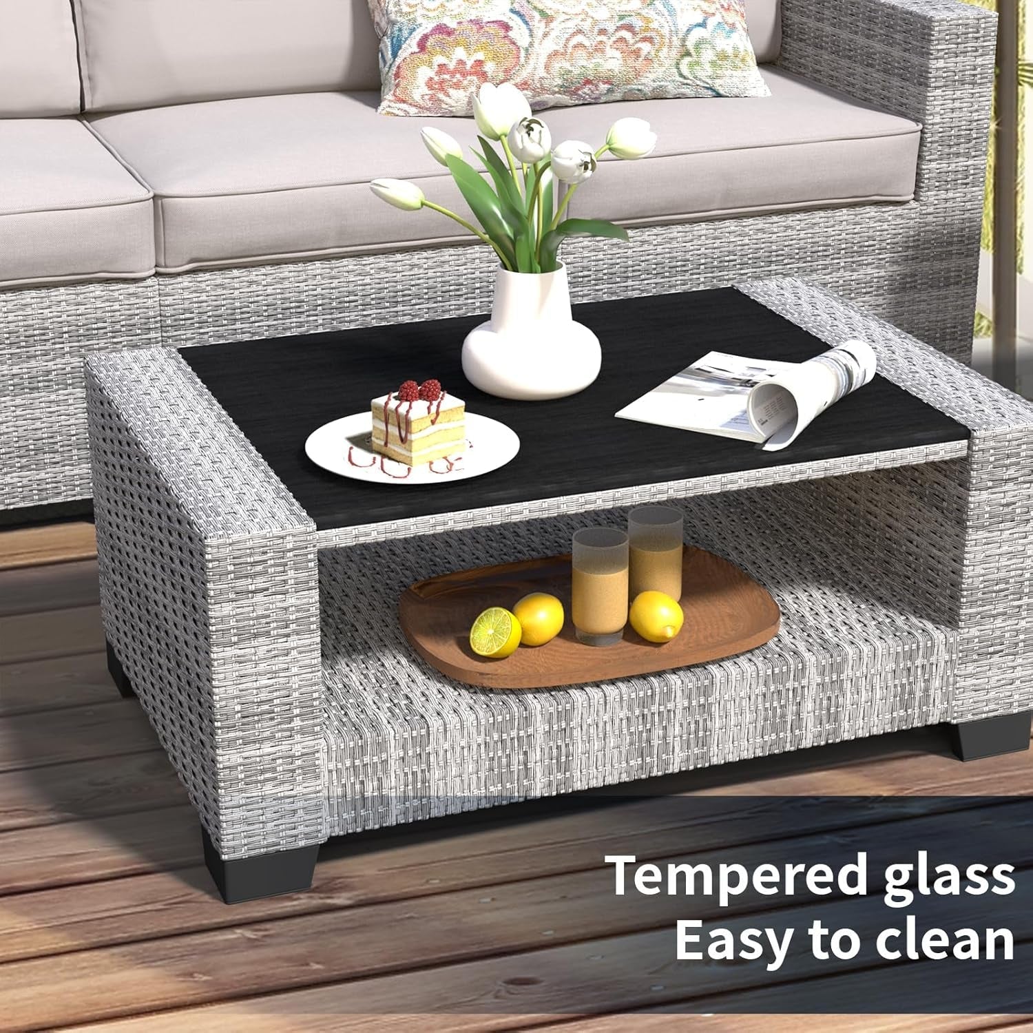 Durable Wicker Outdoor Sectional Sofa Set with Cushions