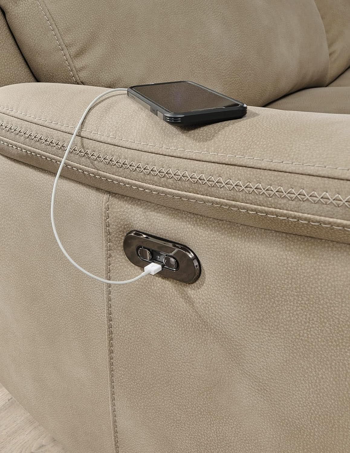 Durapella Power Recliner With Adjustable Headrest Beige
