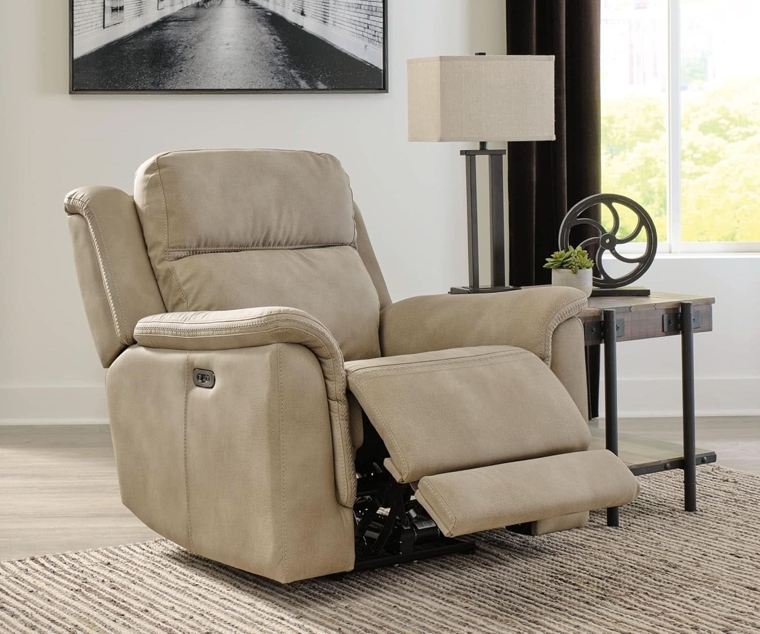 Durapella Power Recliner With Adjustable Headrest Beige