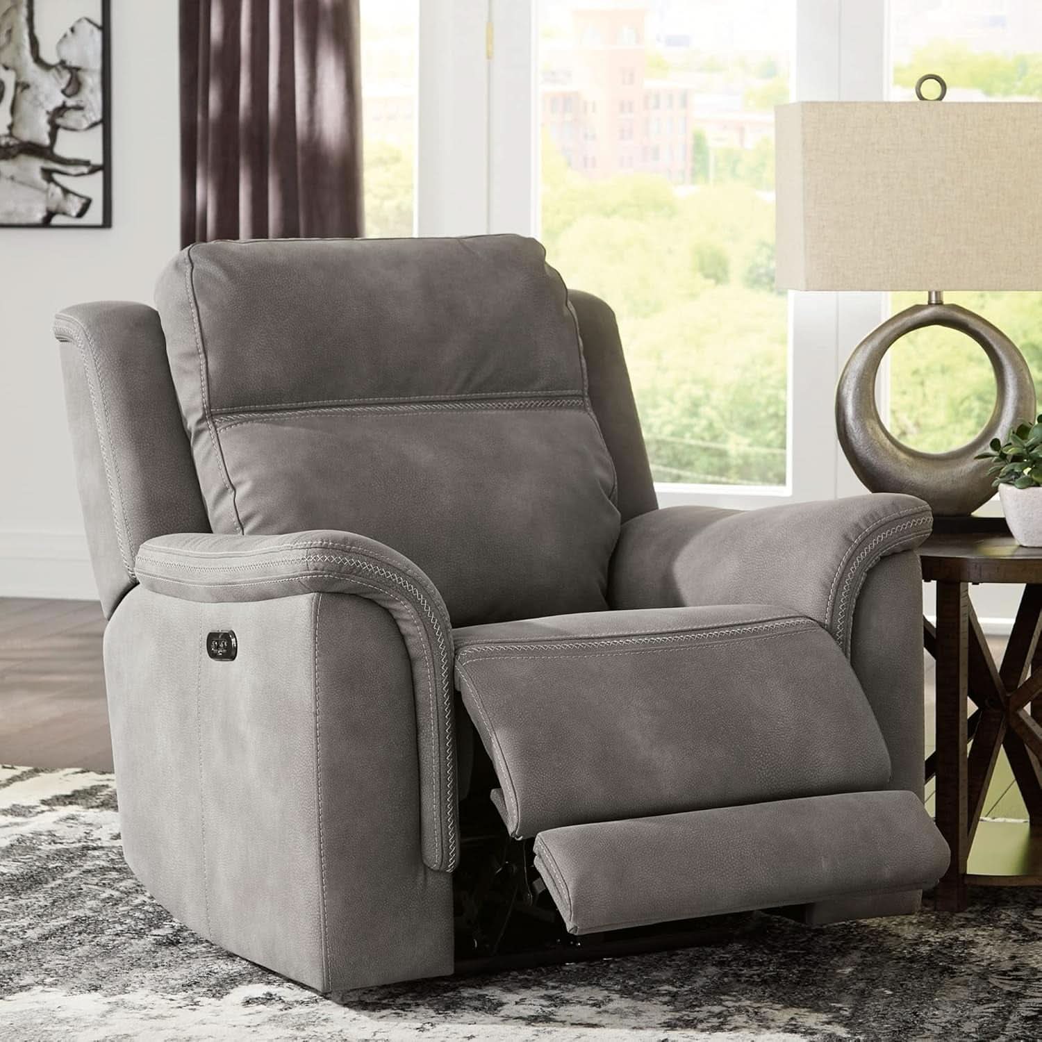 Durapella Power Recliner With Adjustable Headrest Gray