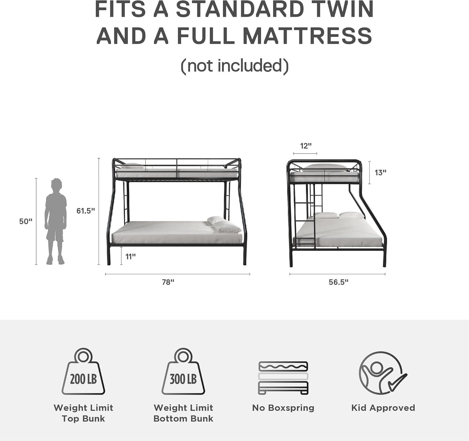 Dusty Metal Bunk Bed Frame Twin Over Full Black Finish