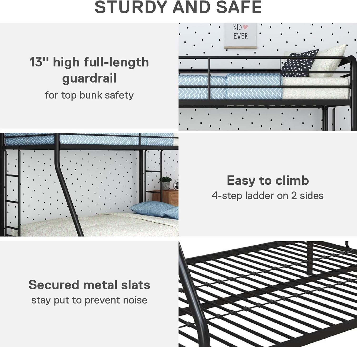 Dusty Metal Bunk Bed Frame Twin Over Full Black Finish