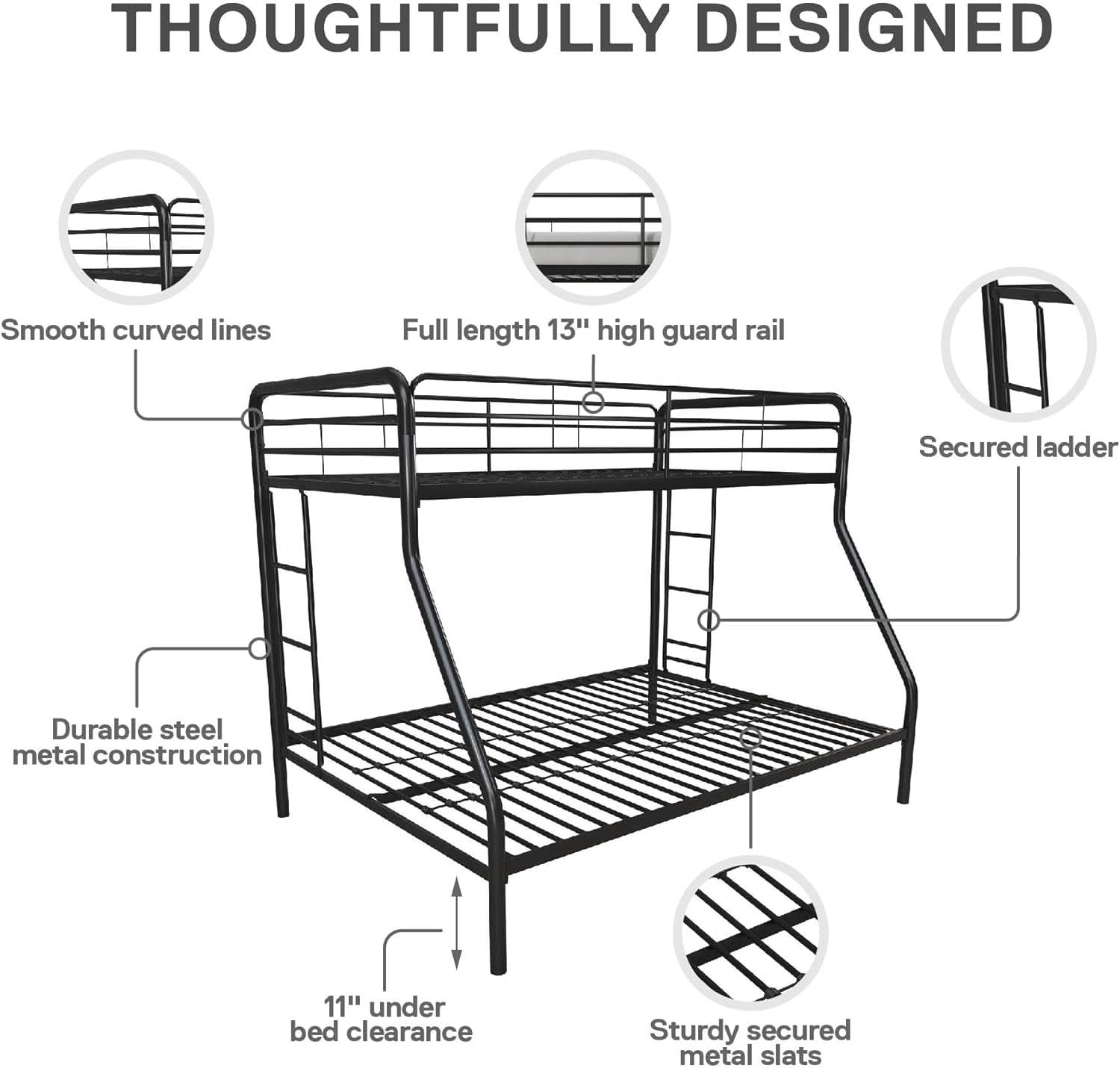 Dusty Metal Bunk Bed Frame Twin Over Full Black Finish