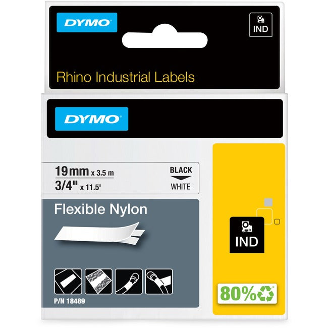 Dymo Rhino 3/4In X 11.5Ft, White Flexible Nylon Labels