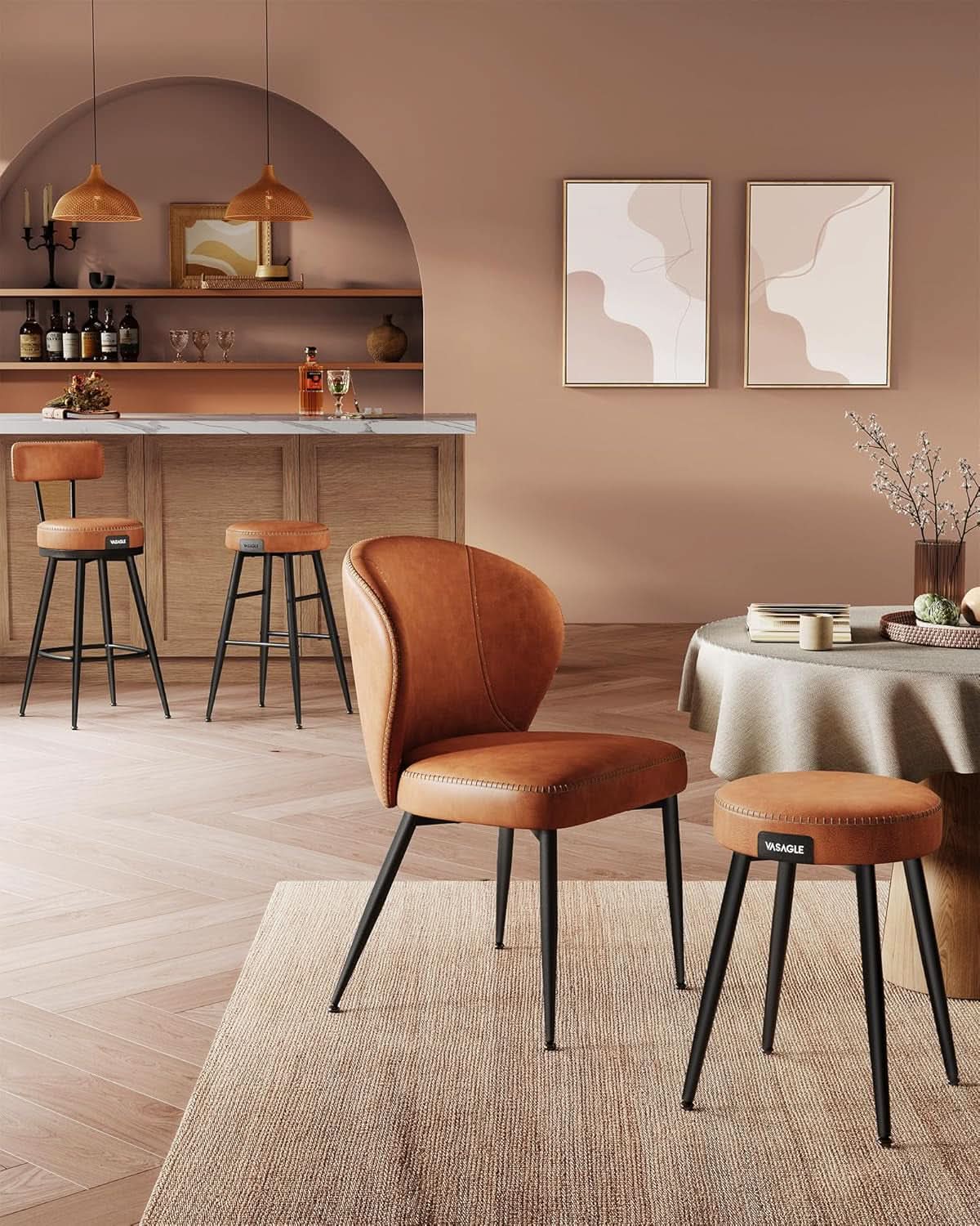 EKHO Backless Counter Height Bar Stools Set Of 2 24.8 Inch Tall Caramel Brown