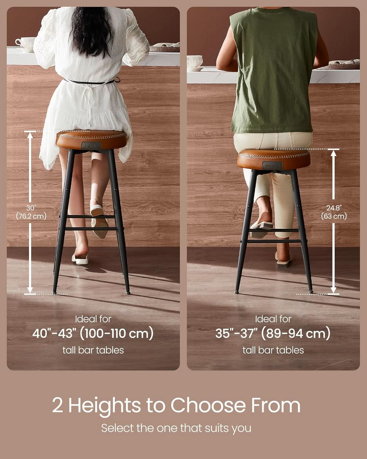 EKHO Backless Counter Height Bar Stools Set Of 2 24.8 Inch Tall Caramel Brown