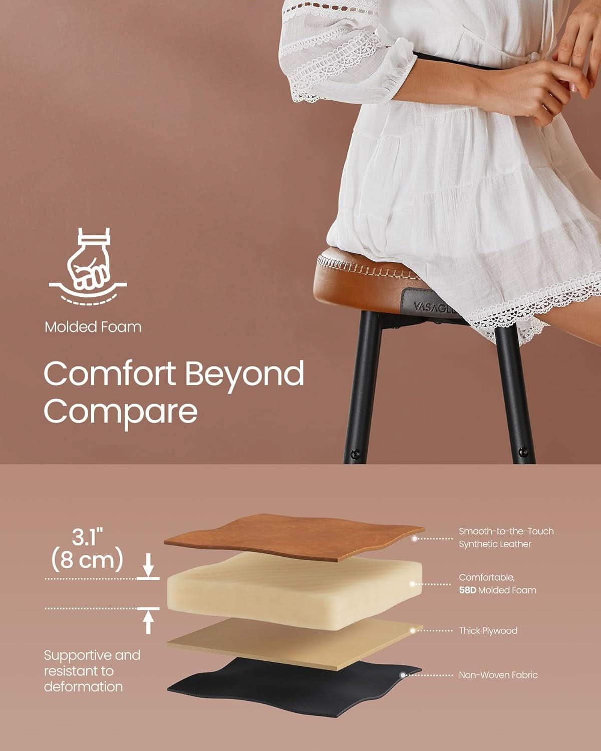 EKHO Backless Counter Height Bar Stools Set Of 2 24.8 Inch Tall Caramel Brown