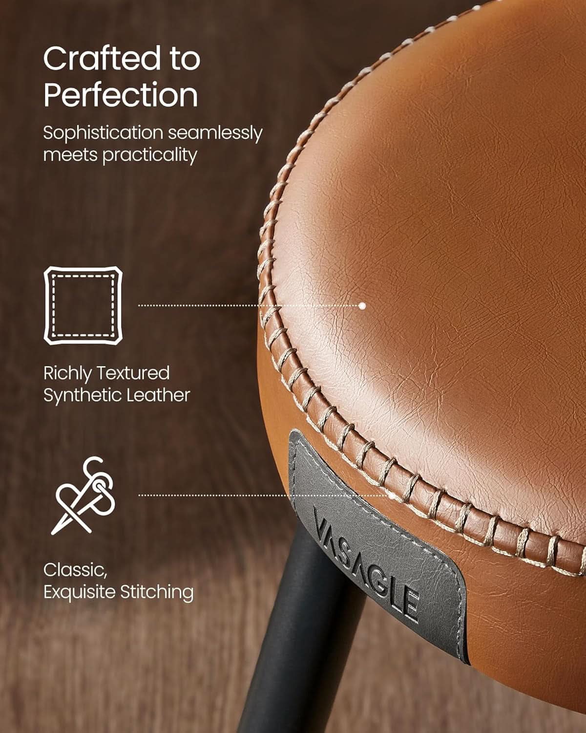 EKHO Backless Counter Height Bar Stools Set Of 2 24.8 Inch Tall Caramel Brown