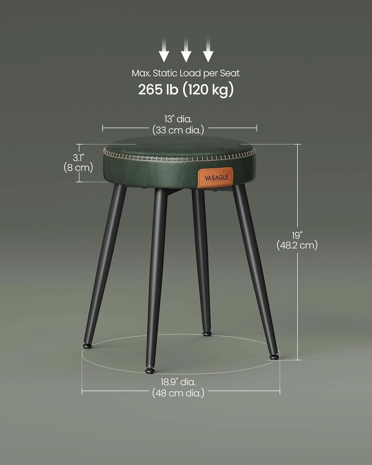 EKHO Forest Green Upholstered Dining Chairs Set Of 2 19 Inch Tall