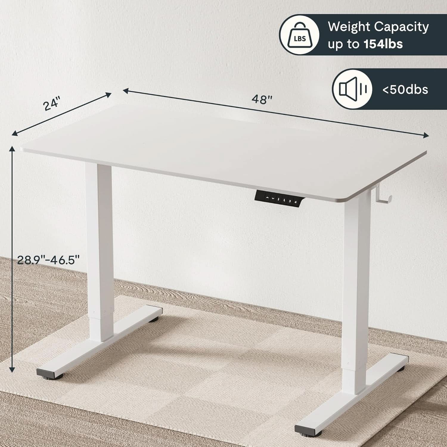 EN1 Electric Standing Desk 48x24 Inches White Frame