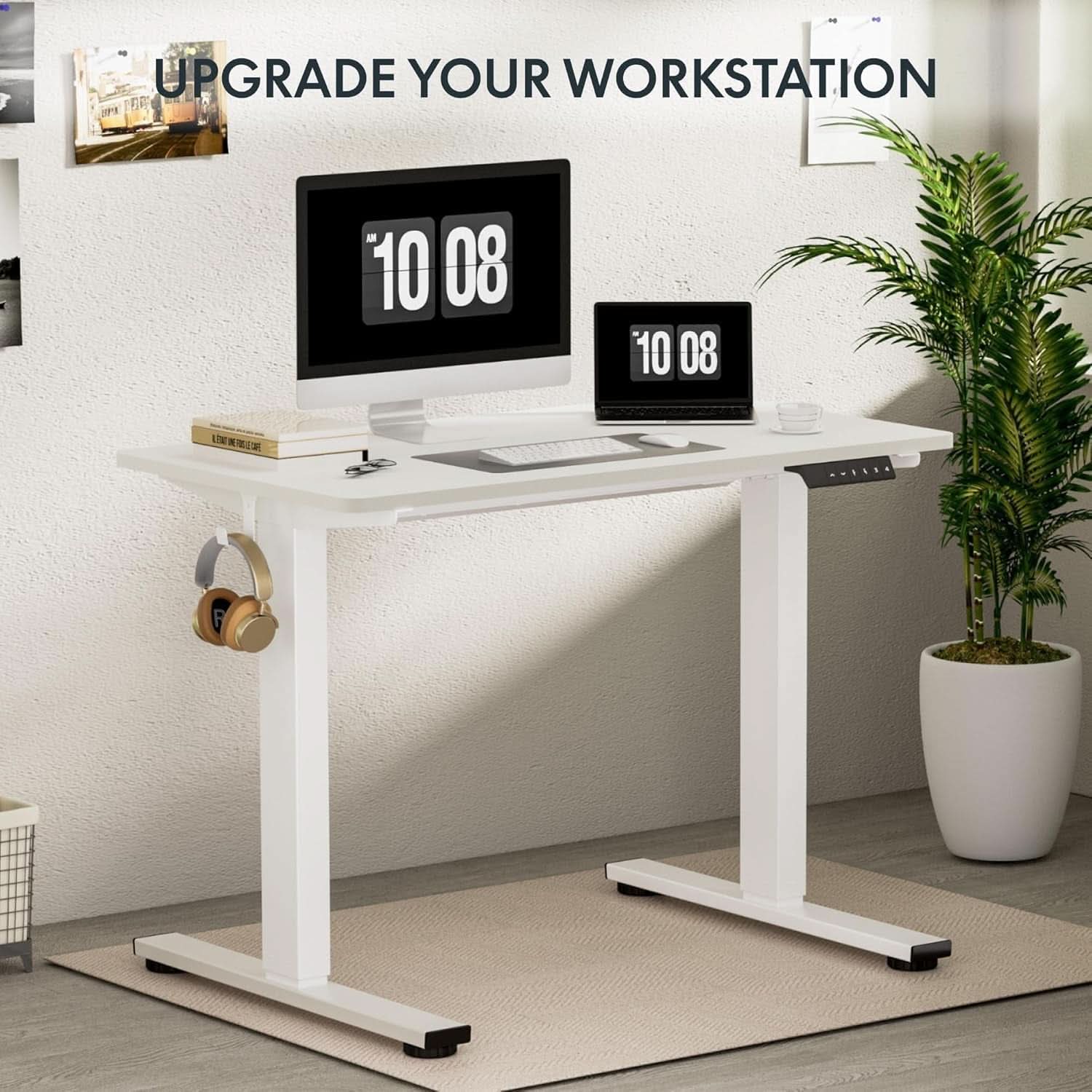 EN1 Electric Standing Desk 48x24 Inches White Frame