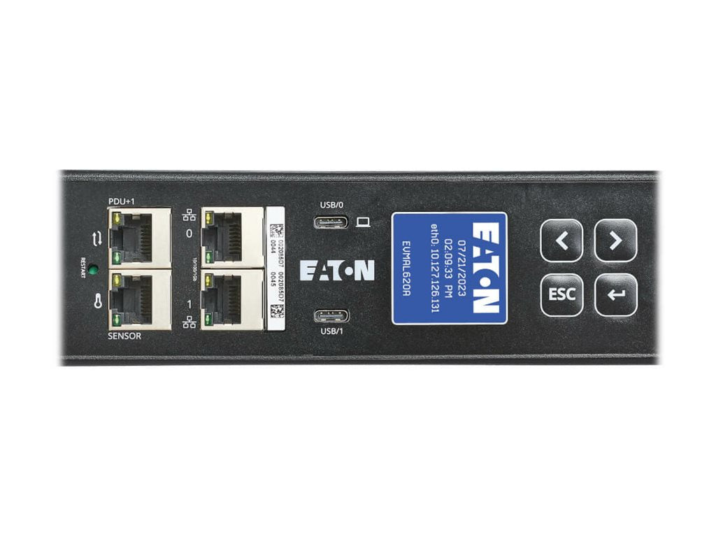 Eaton G4 Single-Phase Managed Rack PDU G4, 100-240V, 24 Outlets, 16A, 3.8kW, C20/L6-20 Input, 10 ft. Cord, 0U Vertical - Power EVMAL620A