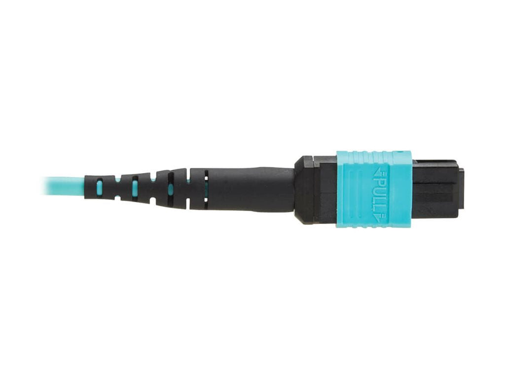 Eaton Tripp Lite Series 100G Multimode 50/125 OM4 Fiber Optic Cable 12F MPO/MPO-PC F/F Type-B Polarity OFNP Aqua 10M TAA - Network N845B-10M-12TAA
