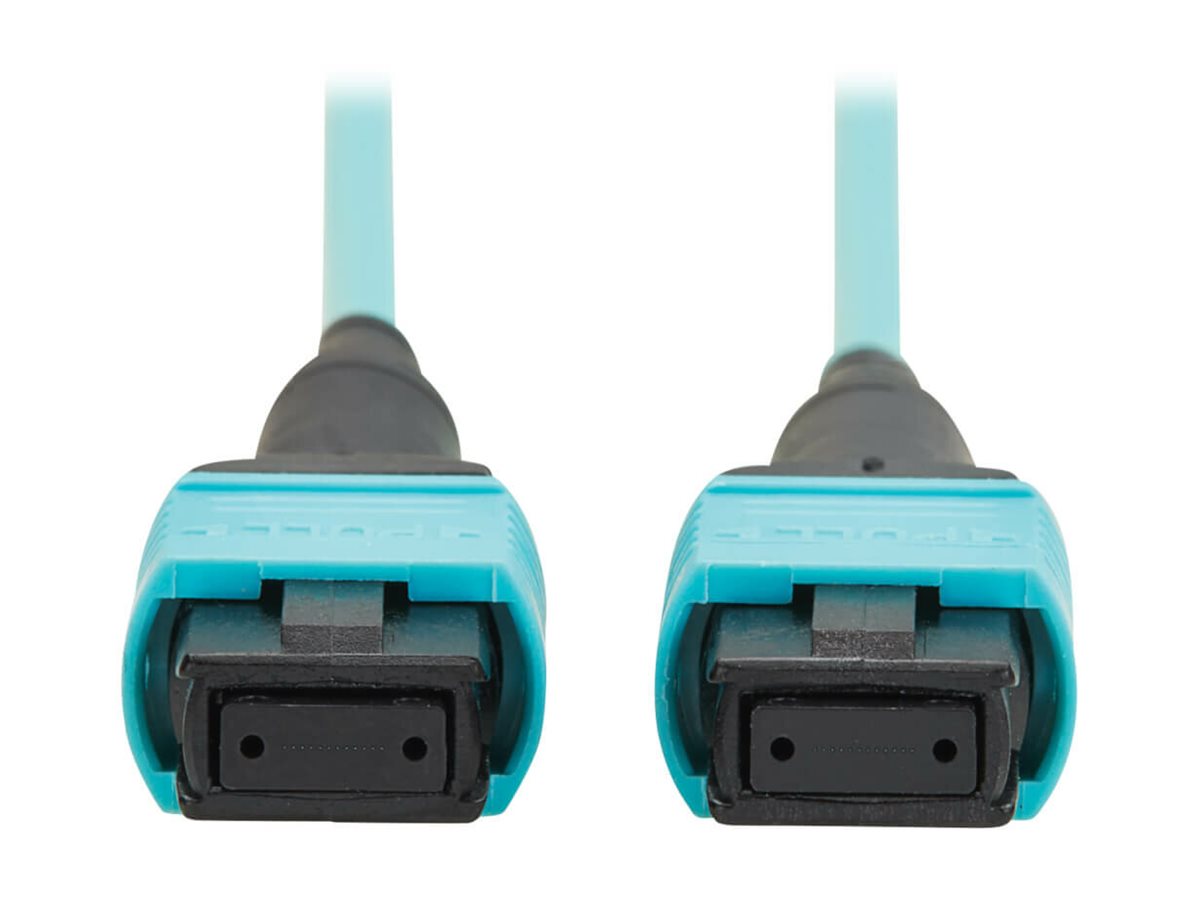 Eaton Tripp Lite Series 100G Multimode 50/125 OM4 Fiber Optic Cable 12F MPO/MPO-PC F/F Type-B Polarity OFNP Aqua 10M TAA - Network N845B-10M-12TAA