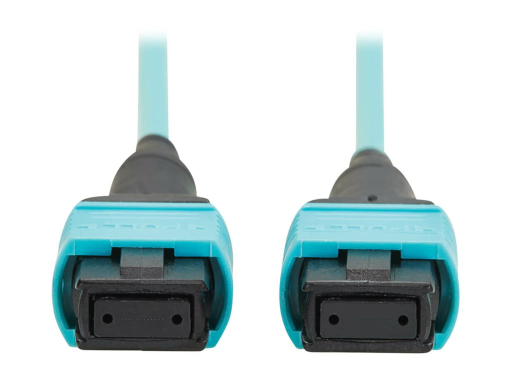 Eaton Tripp Lite Series 100G Multimode 50/125 OM4 Fiber Optic Cable 12F MPO/MPO-PC F/F Type-B Polarity OFNP Aqua 1M TAA - Network N845B-01M-12TAA