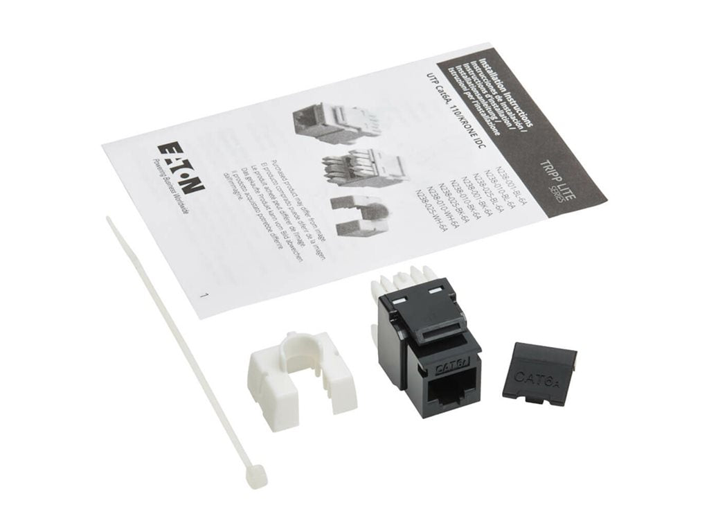 Eaton Tripp Lite Series Cat6 Keystone Jacks, 10 Pack - 4PPoE Compliant, 110/Krone, 568A/B, RJ45 Ethernet, Black, TAA - Modular N238-010-BK-6A