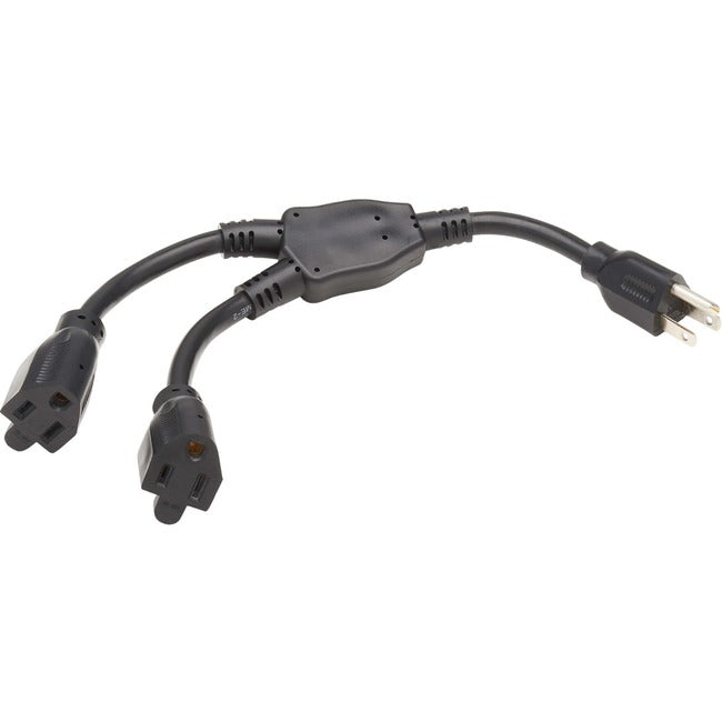 Eaton Tripp Lite Series Extension Cord Y Splitter, NEMA 5-15P to 2x NEMA 5-15R - Heavy Duty, 15A, 120V, 14 AWG, 1 ft. (0.3 m), Black P024-001-2