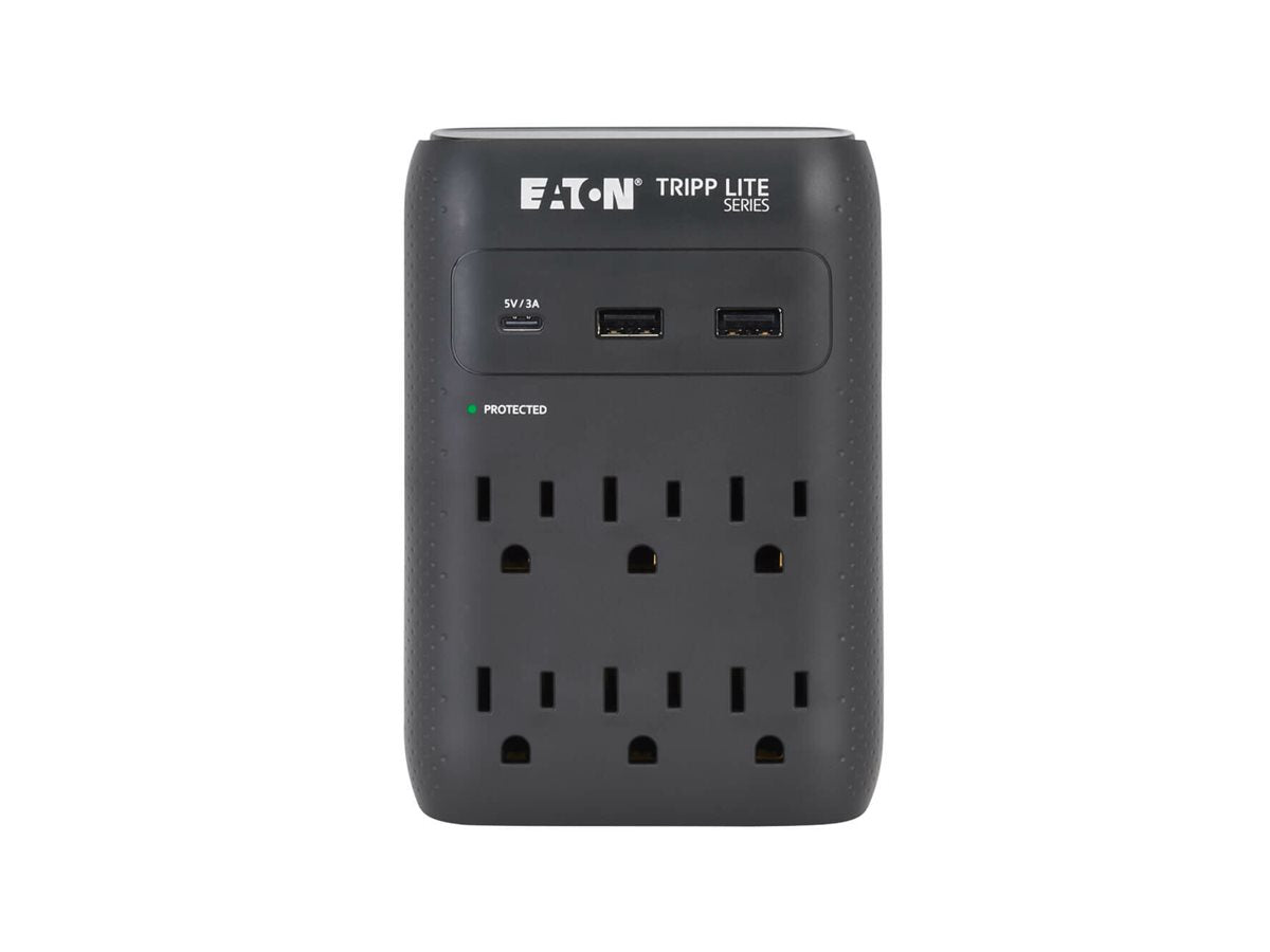 Eaton Tripp Lite Series Protect It! Surge Protector 6-Outlet 5-15R Outlets USB-C and USB-A Ports 5-15P Direct Plug-In Black - SK60CB