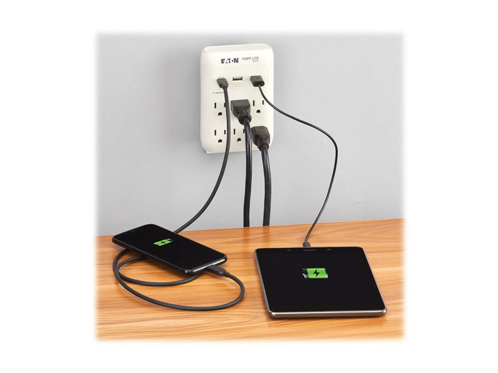 Eaton Tripp Lite Series Protect It! Surge Protector 6-Outlet 5-15R Outlets USB-C and USB-A Ports 5-15P Direct Plug-In Gray - SK60C