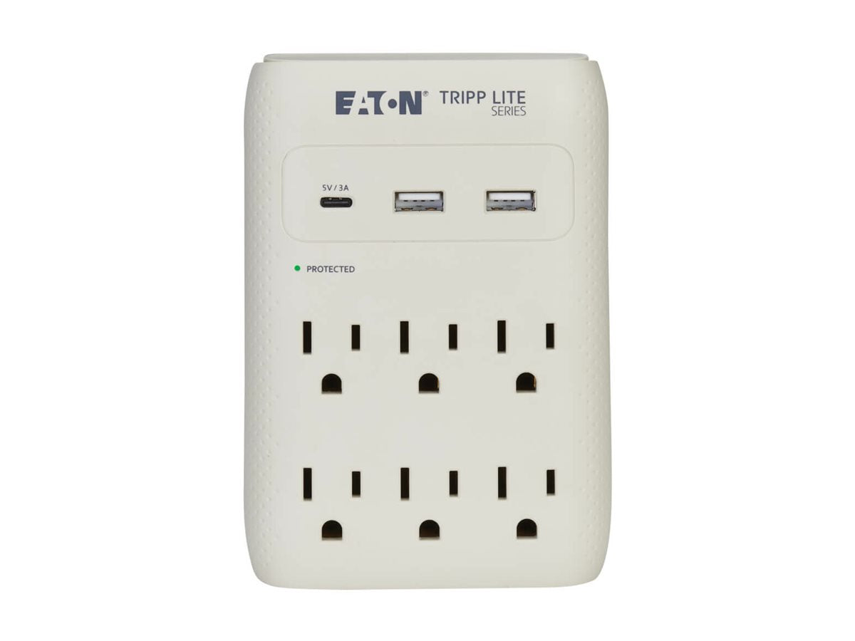Eaton Tripp Lite Series Protect It! Surge Protector 6-Outlet 5-15R Outlets USB-C and USB-A Ports 5-15P Direct Plug-In Gray - SK60C