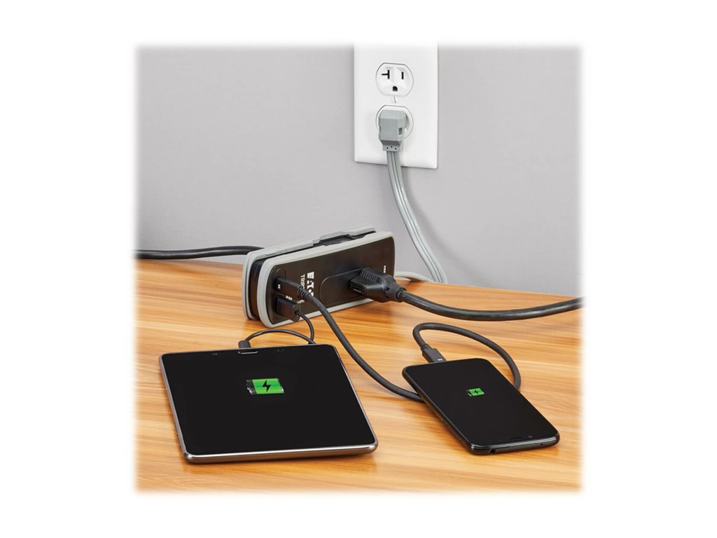 Eaton Tripp Lite Series Protect It! Travel-Size Surge Protector 2-Outlet 5-15R Outlets USB-C and USB-A Ports 5-15P Input Black TRAVELER3USBC