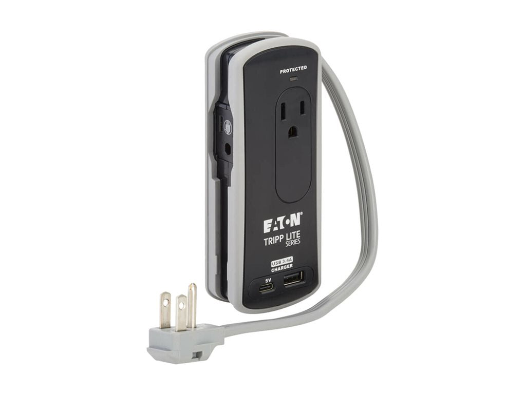 Eaton Tripp Lite Series Protect It! Travel-Size Surge Protector 2-Outlet 5-15R Outlets USB-C and USB-A Ports 5-15P Input Black TRAVELER3USBC