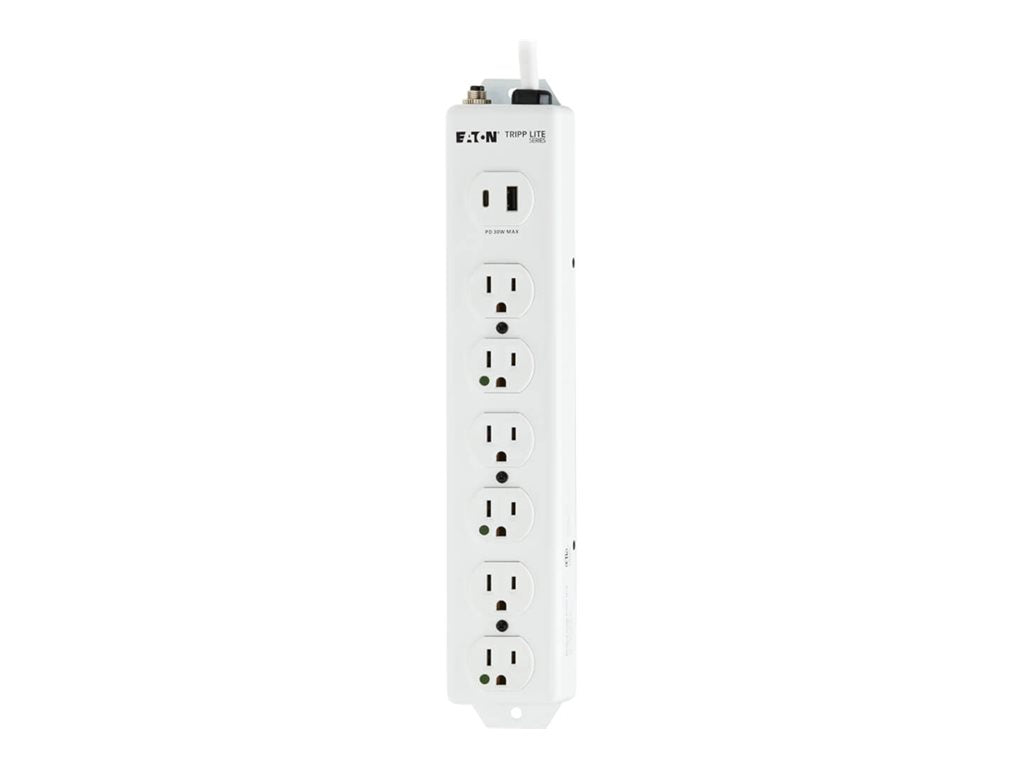 Eaton Tripp Lite Series UL 1363 Medical-Grade Power Strip, 6 Hospital-Grade Outlets, USB Charging, Safety Covers, Antimicrobial, PS-606-HGUSB