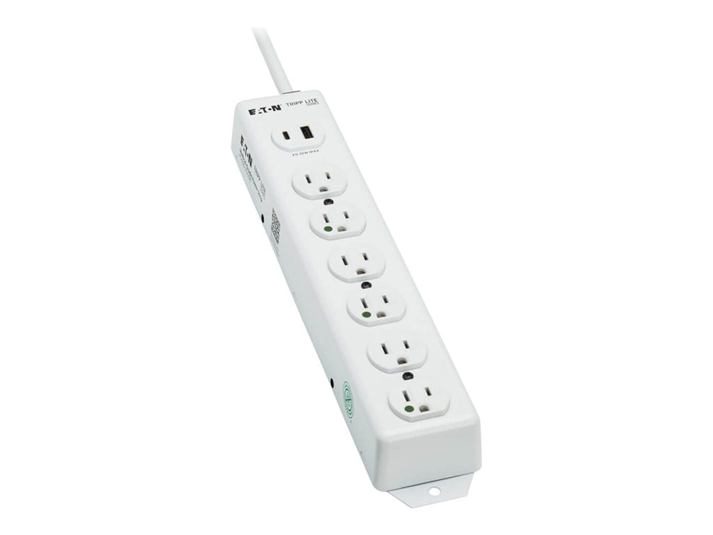 Eaton Tripp Lite Series UL 1363 Medical-Grade Power Strip, 6 Hospital-Grade Outlets, USB Charging, Safety Covers, Antimicrobial, PS-606-HGUSB
