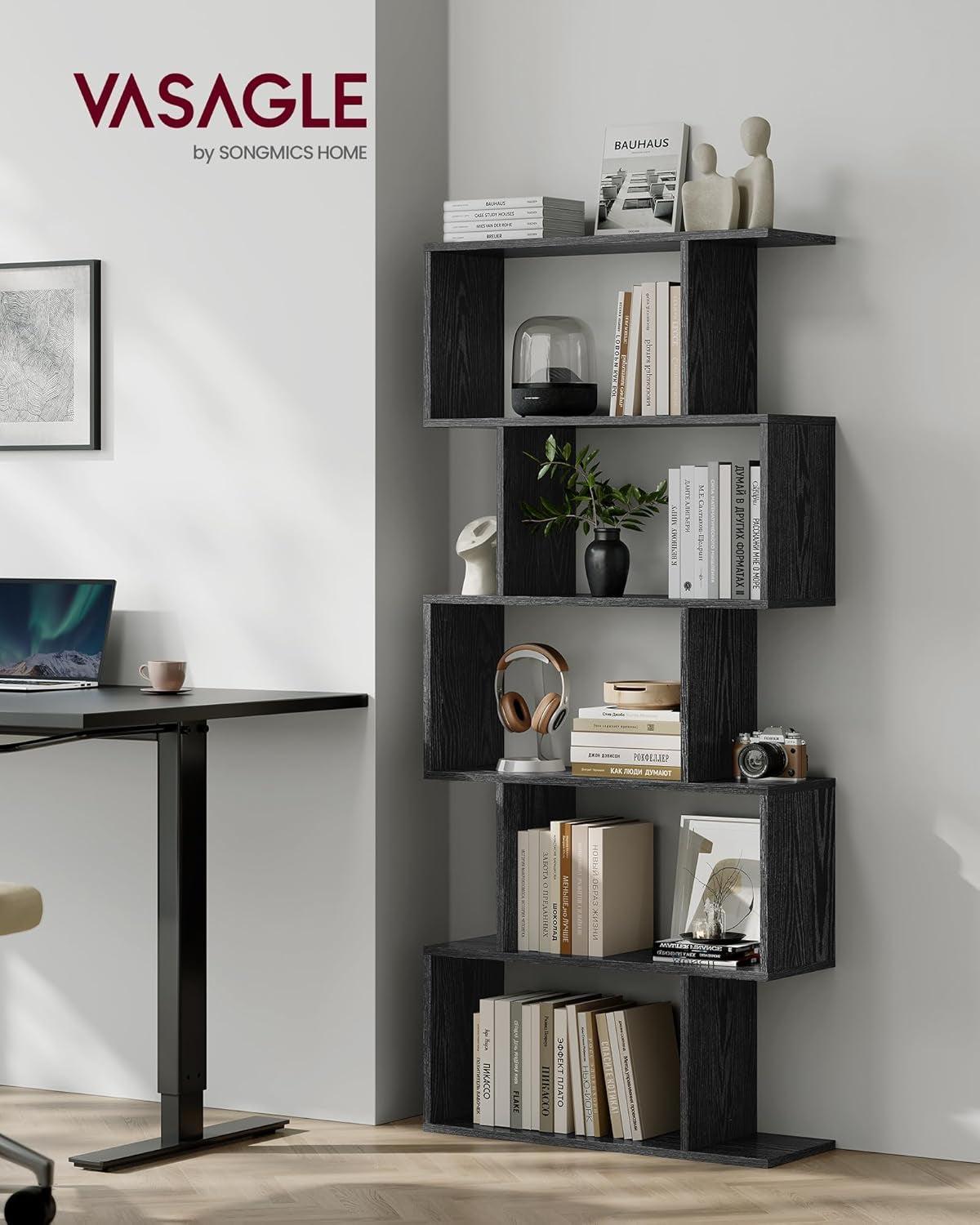 Ebony Black Five Tier Freestanding Bookcase Anti Tip