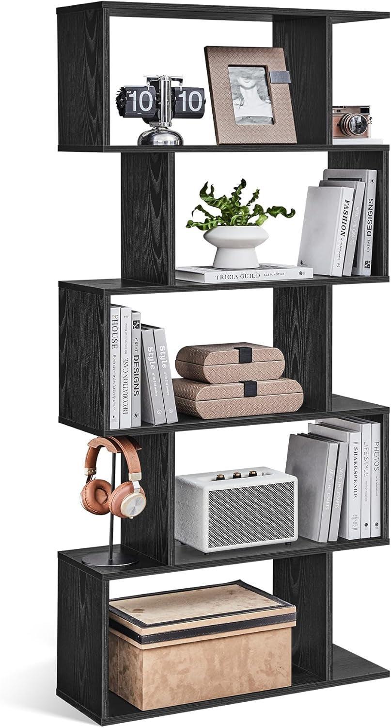 Ebony Black Five Tier Freestanding Bookcase Anti Tip