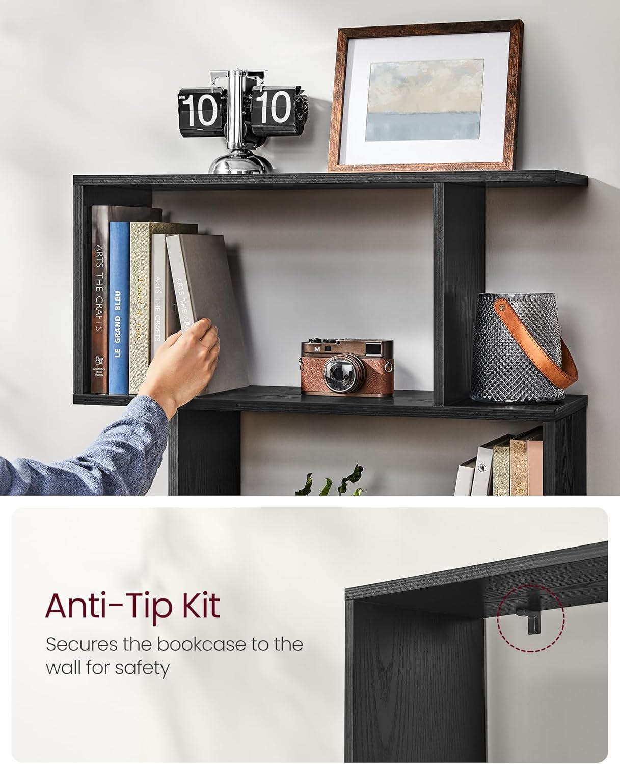Ebony Black Five Tier Freestanding Bookcase Anti Tip