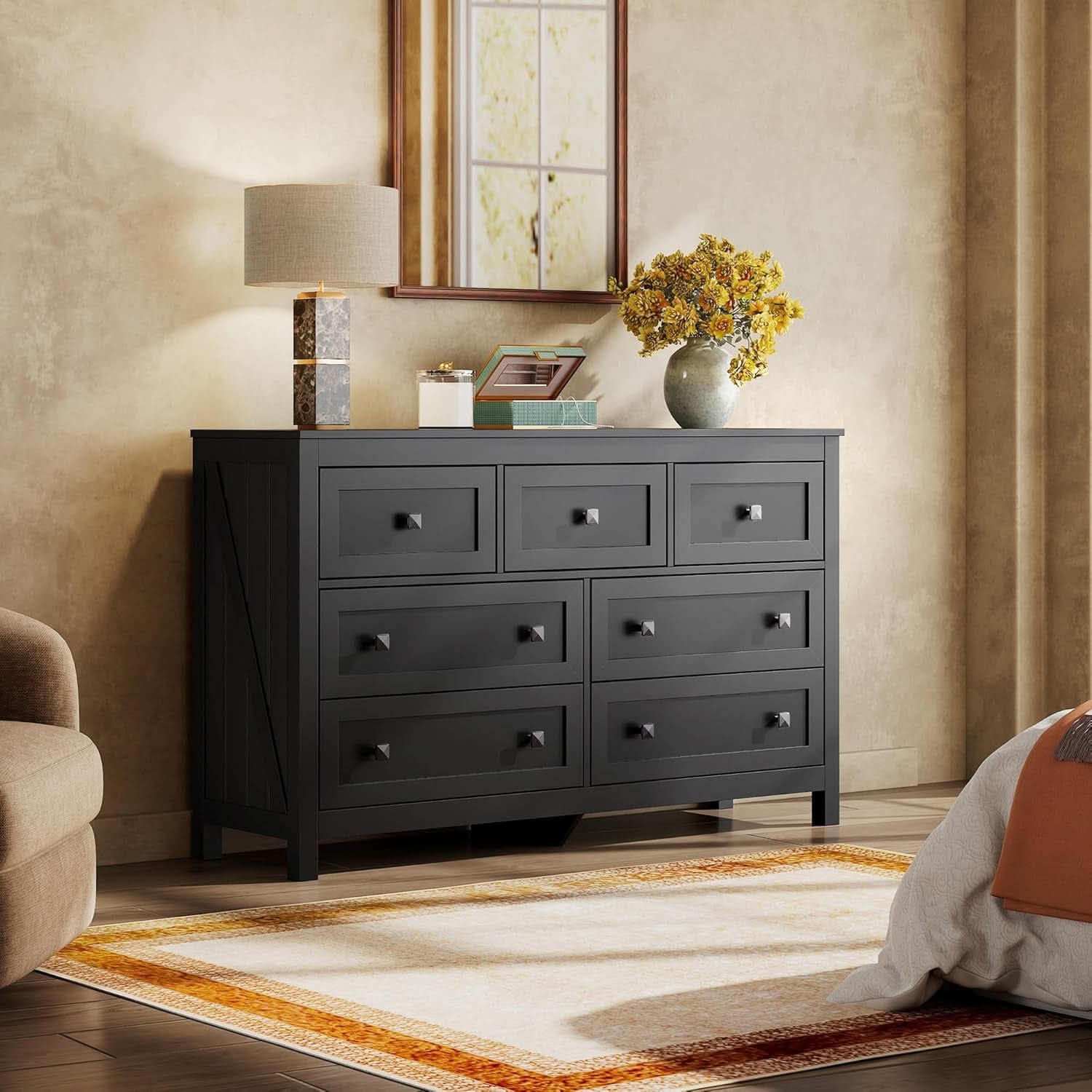 Ebony Farmhouse Dresser With Seven Drawers Solid Hardwood