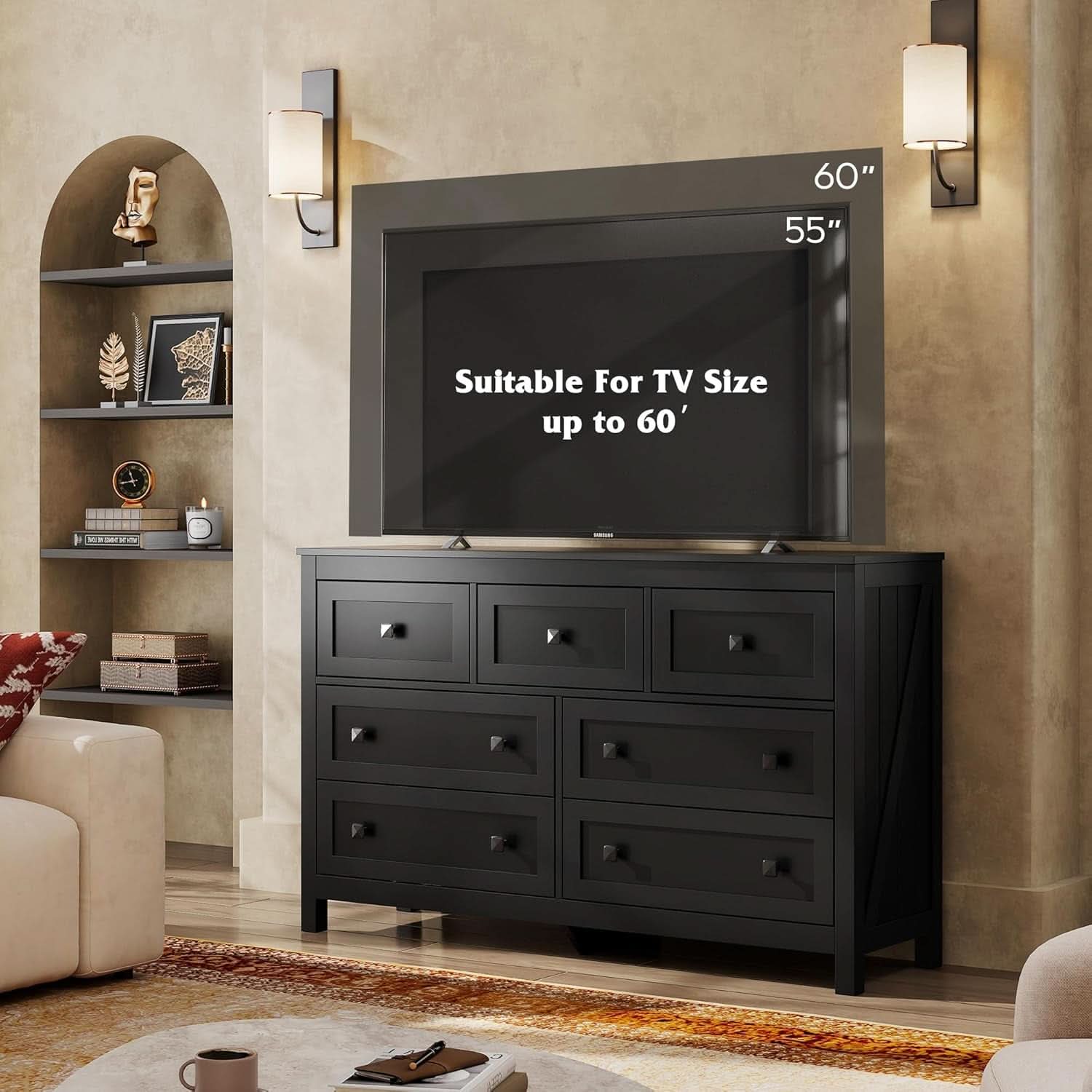 Ebony Farmhouse Dresser With Seven Drawers Solid Hardwood