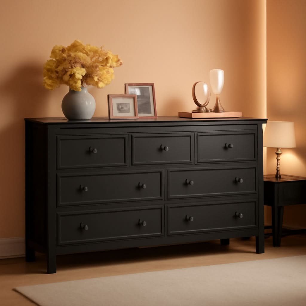 Ebony Farmhouse Dresser With Seven Drawers Solid Hardwood