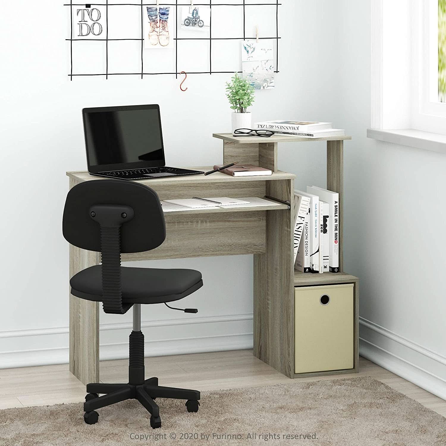 Econ Compact Office Desk With Storage Shelves Sonoma Oak