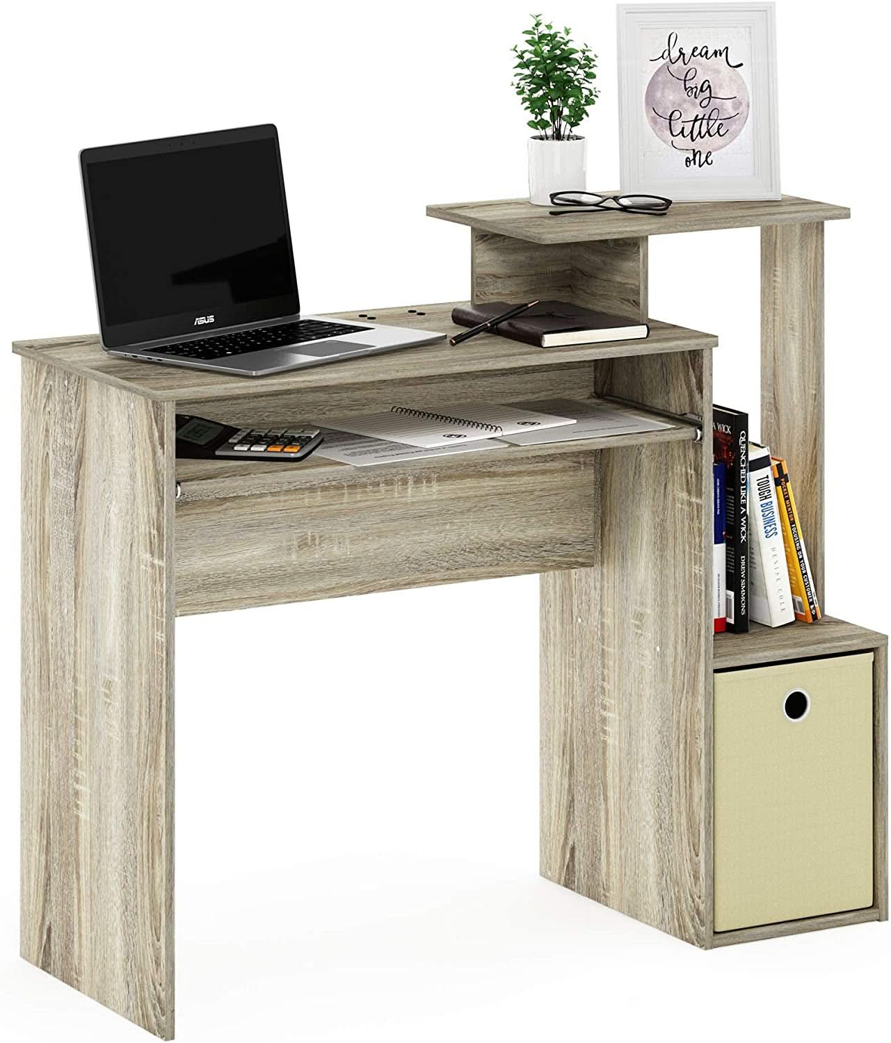 Econ Compact Office Desk With Storage Shelves Sonoma Oak
