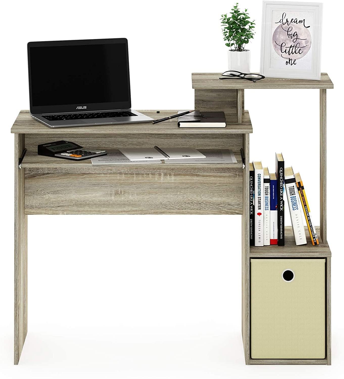 Econ Compact Office Desk With Storage Shelves Sonoma Oak