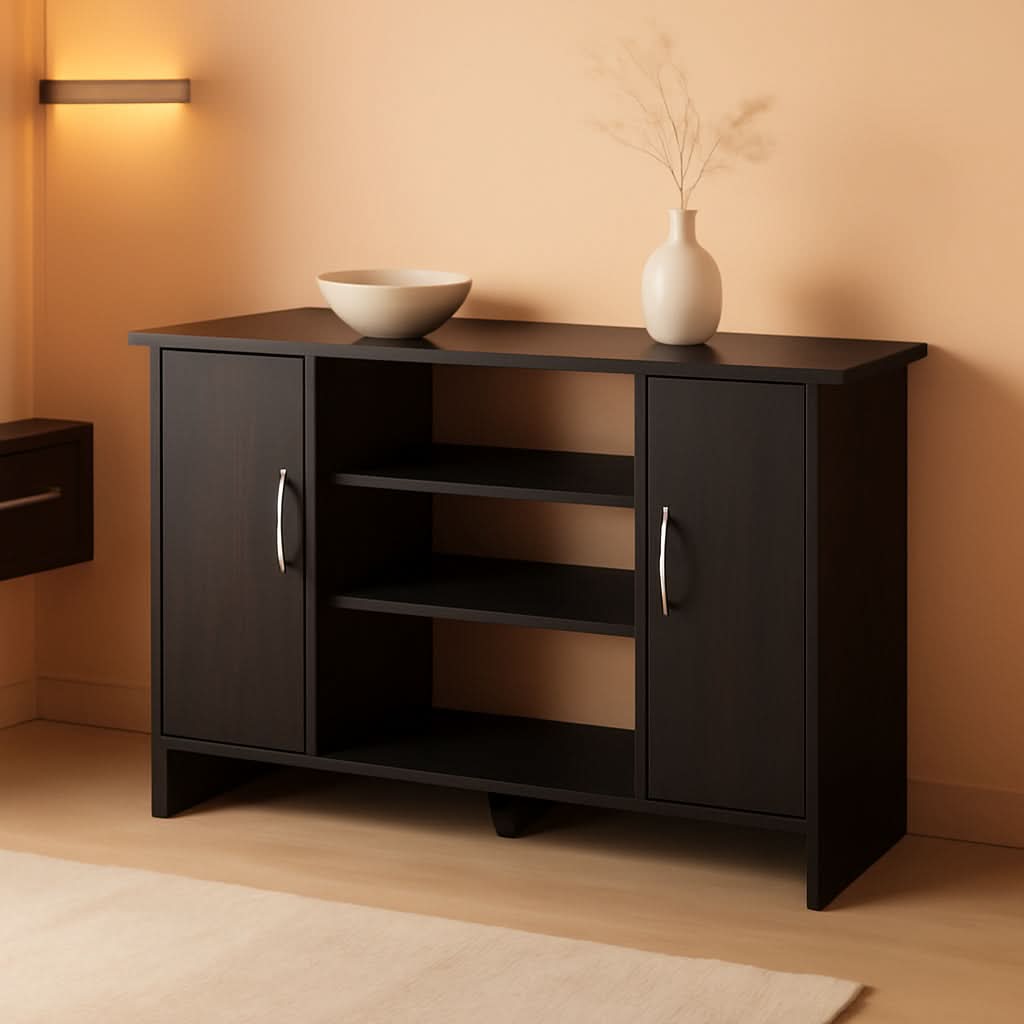 Econ Espresso TV Stand With Concealed Storage And Shelves