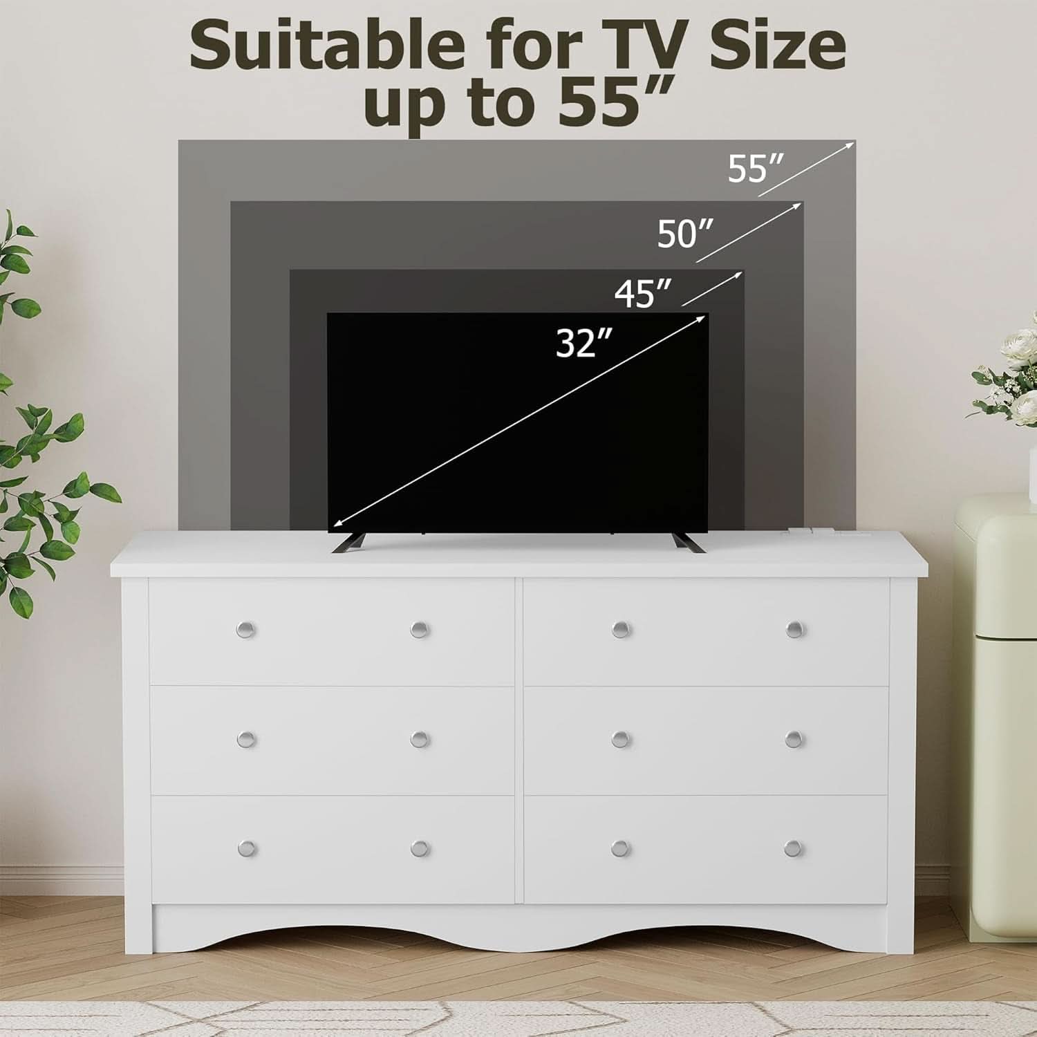 Eggshell WardrobeSystem Six Drawer Dresser With USB Type C Charging