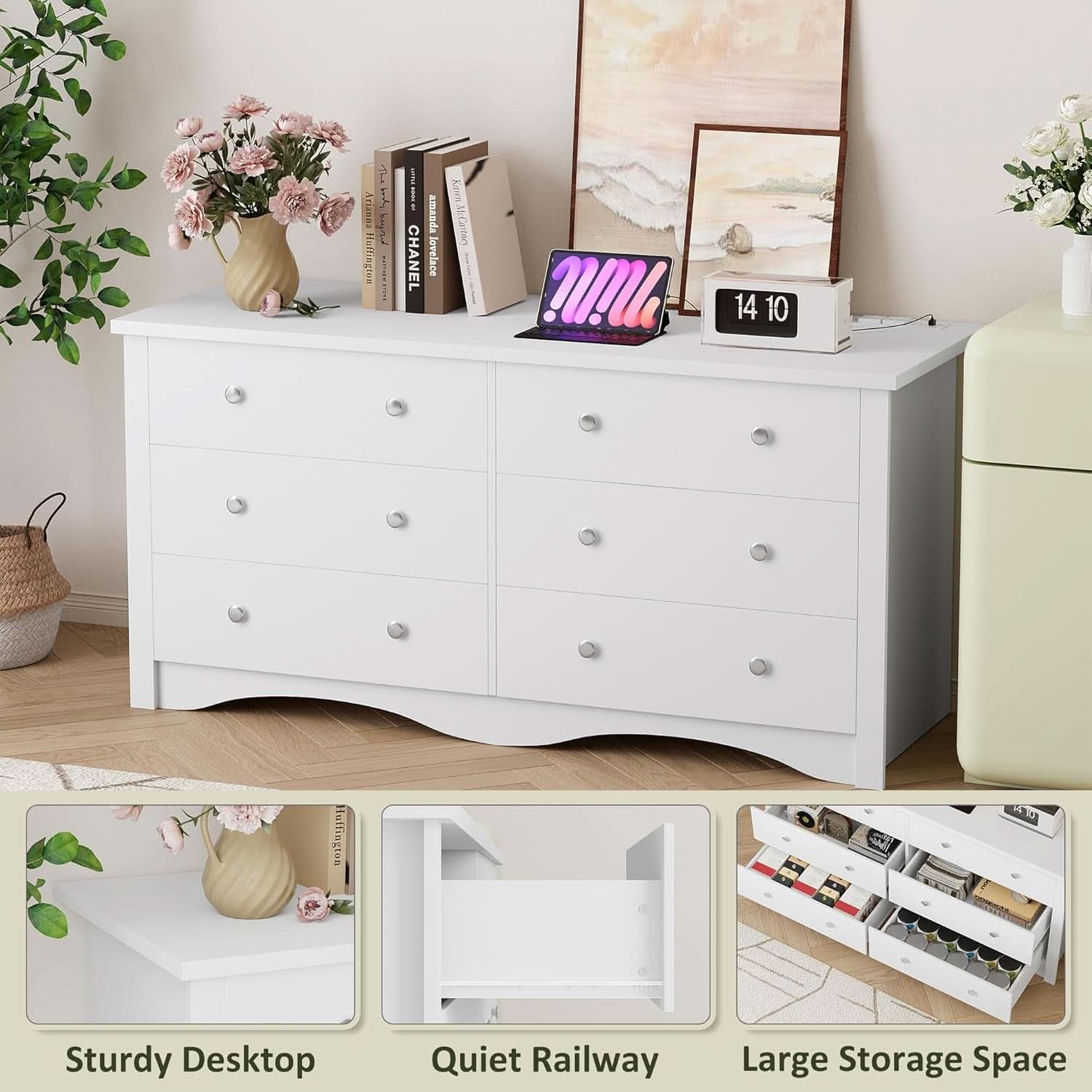 Eggshell WardrobeSystem Six Drawer Dresser With USB Type C Charging