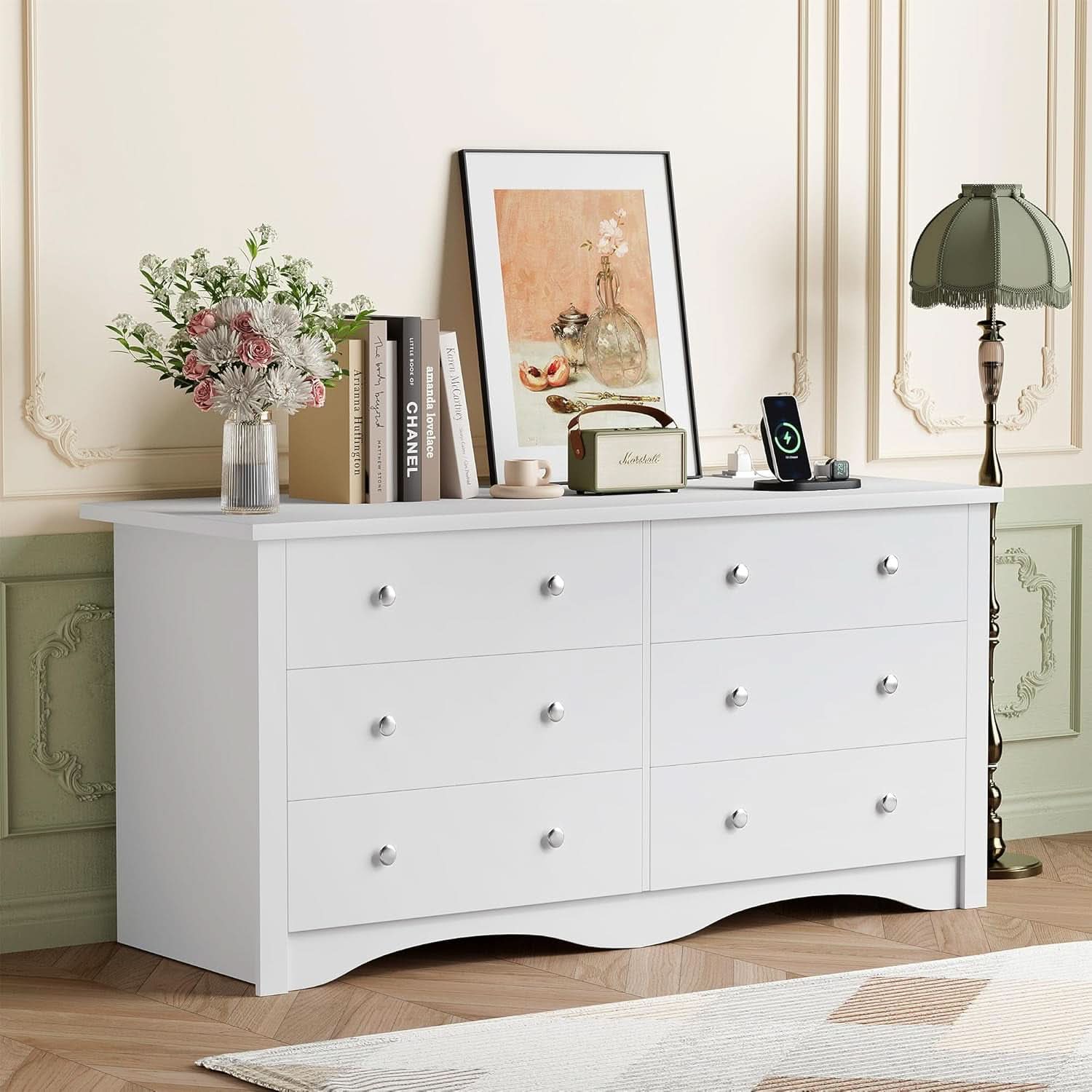Eggshell WardrobeSystem Six Drawer Dresser With USB Type C Charging