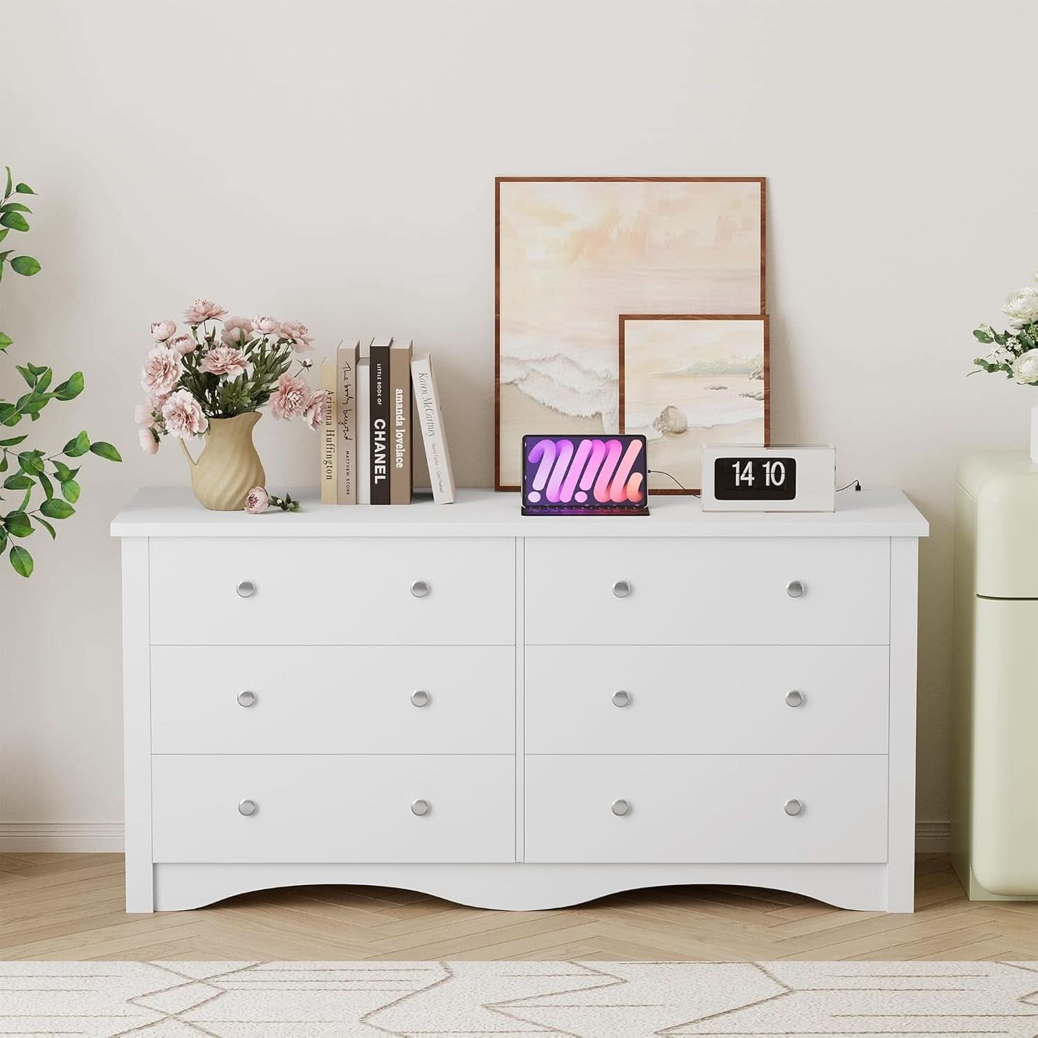 Eggshell WardrobeSystem Six Drawer Dresser With USB Type C Charging