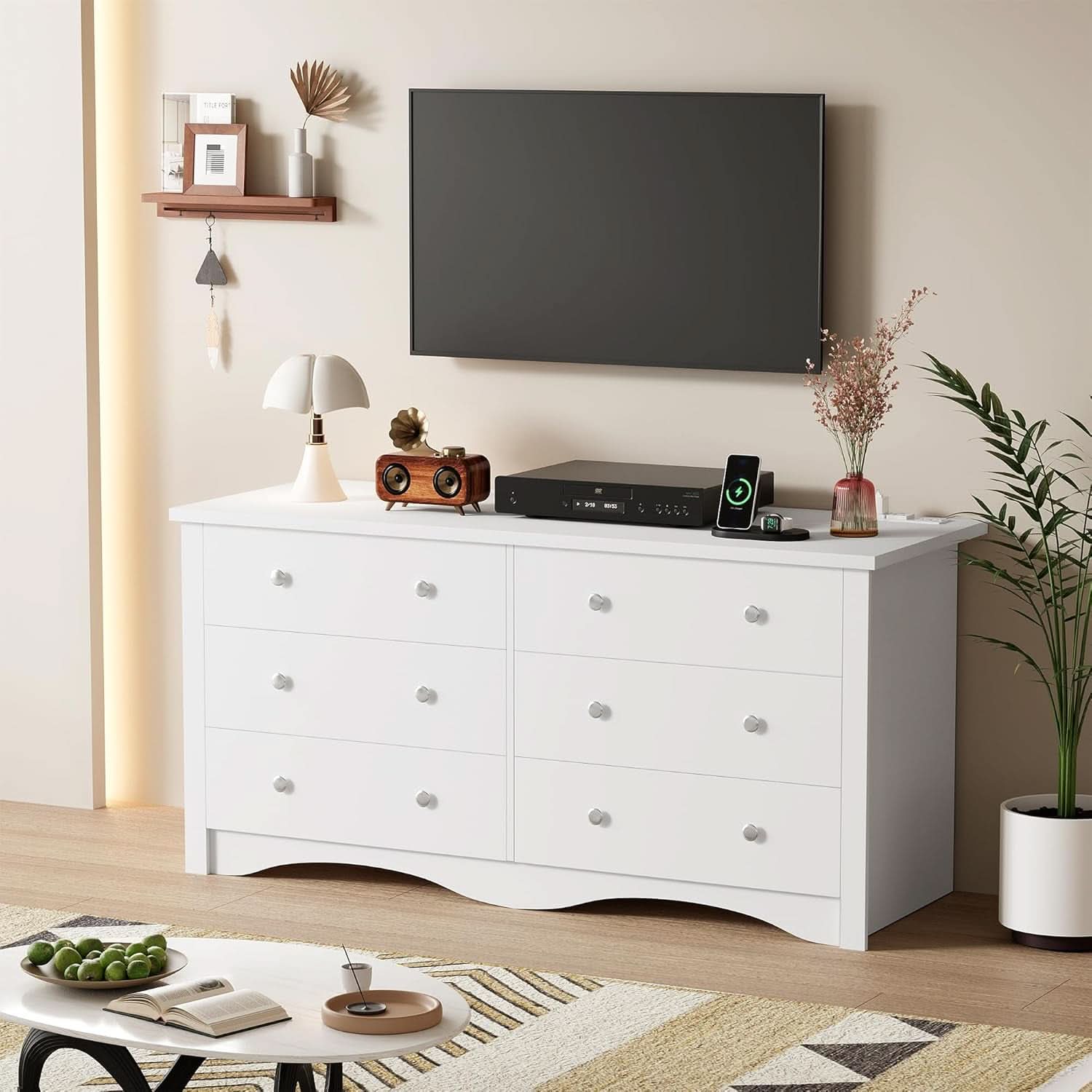 Eggshell WardrobeSystem Six Drawer Dresser With USB Type C Charging