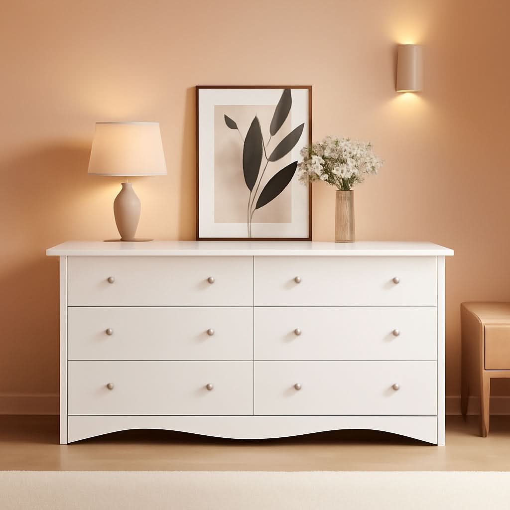 Eggshell WardrobeSystem Six Drawer Dresser With USB Type C Charging