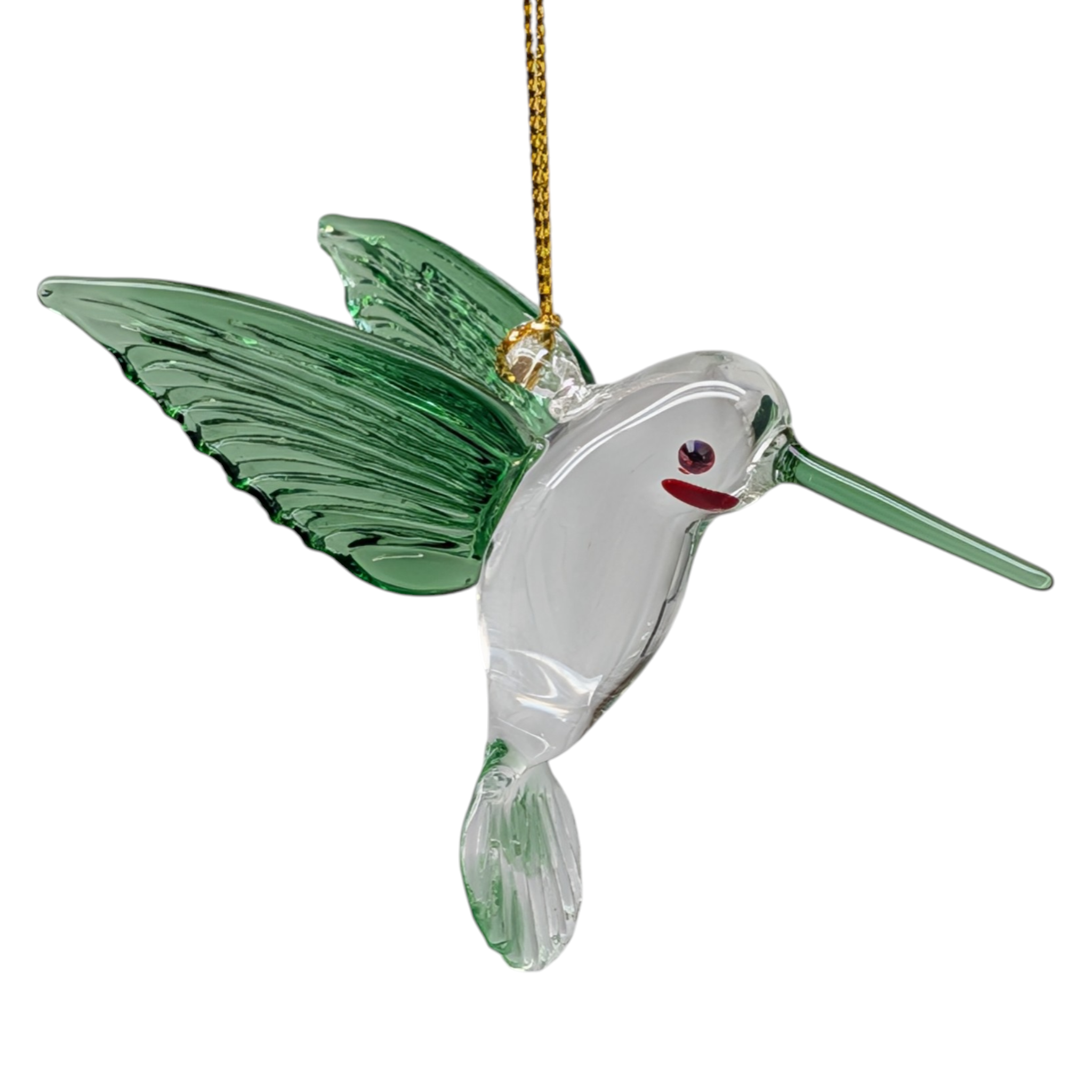 Egyptian Glass Hummingbird Ornament - Green with Green Beak