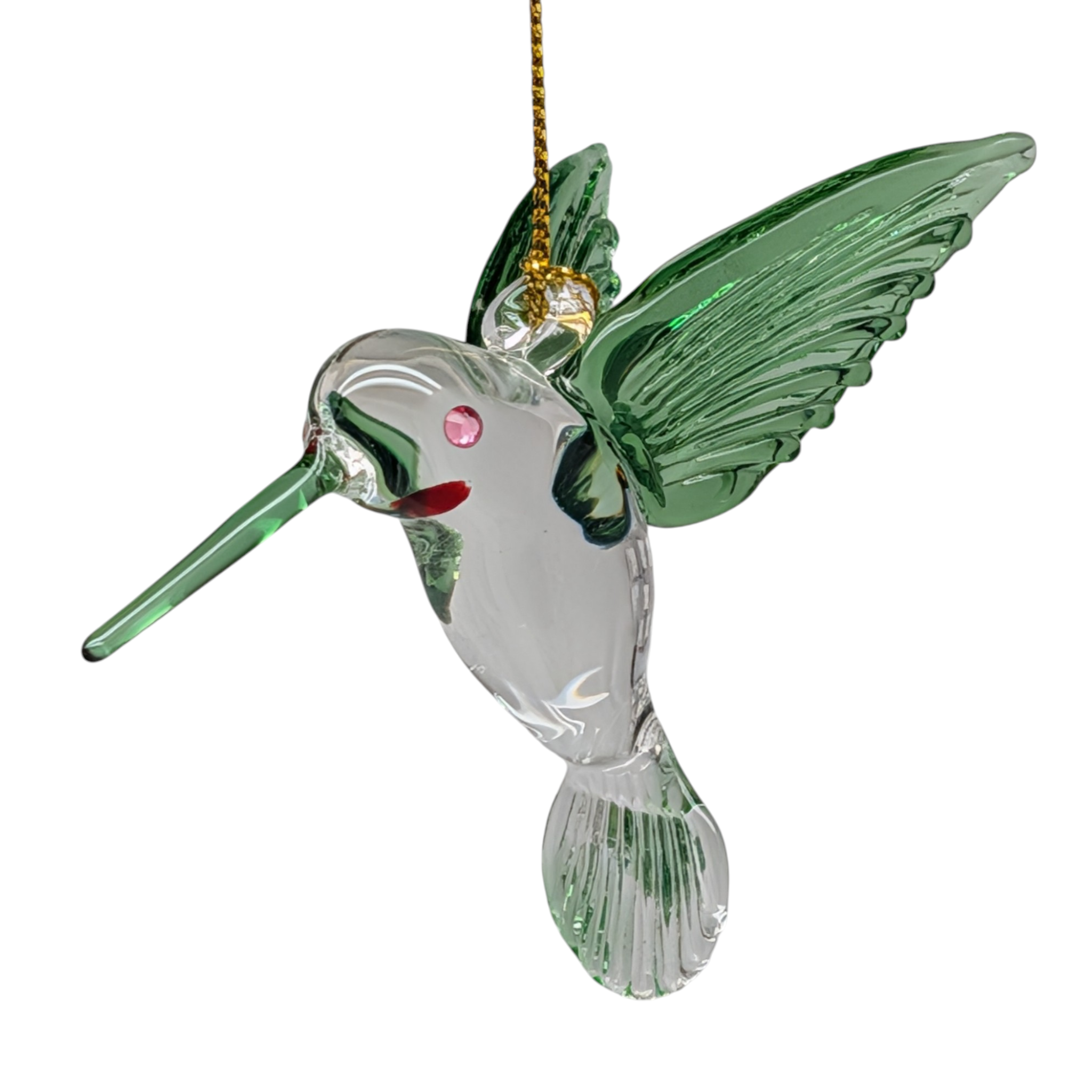 Egyptian Glass Hummingbird Ornament - Green with Green Beak