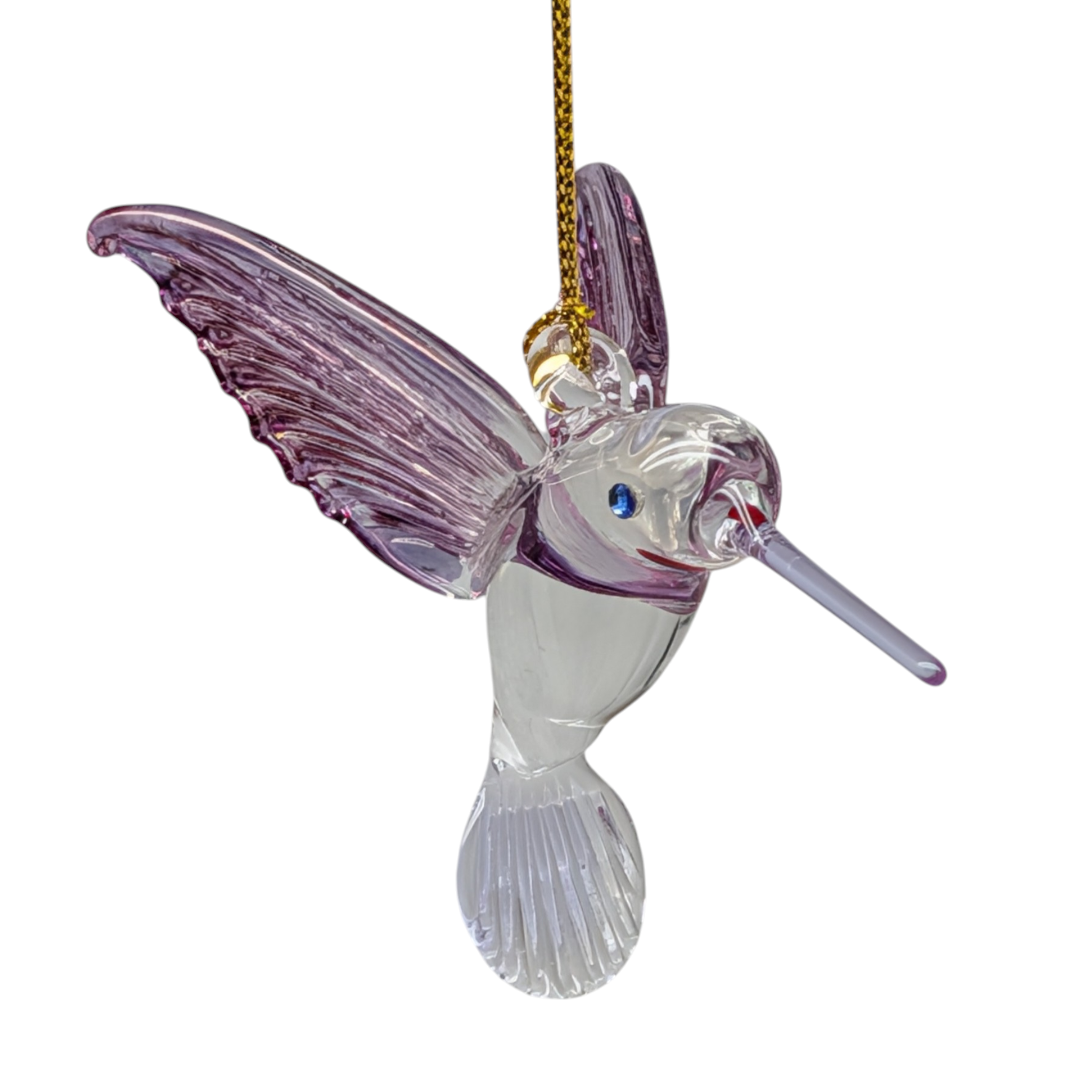 Egyptian Glass Hummingbird Ornament - Purple Wings / Blue Beak
